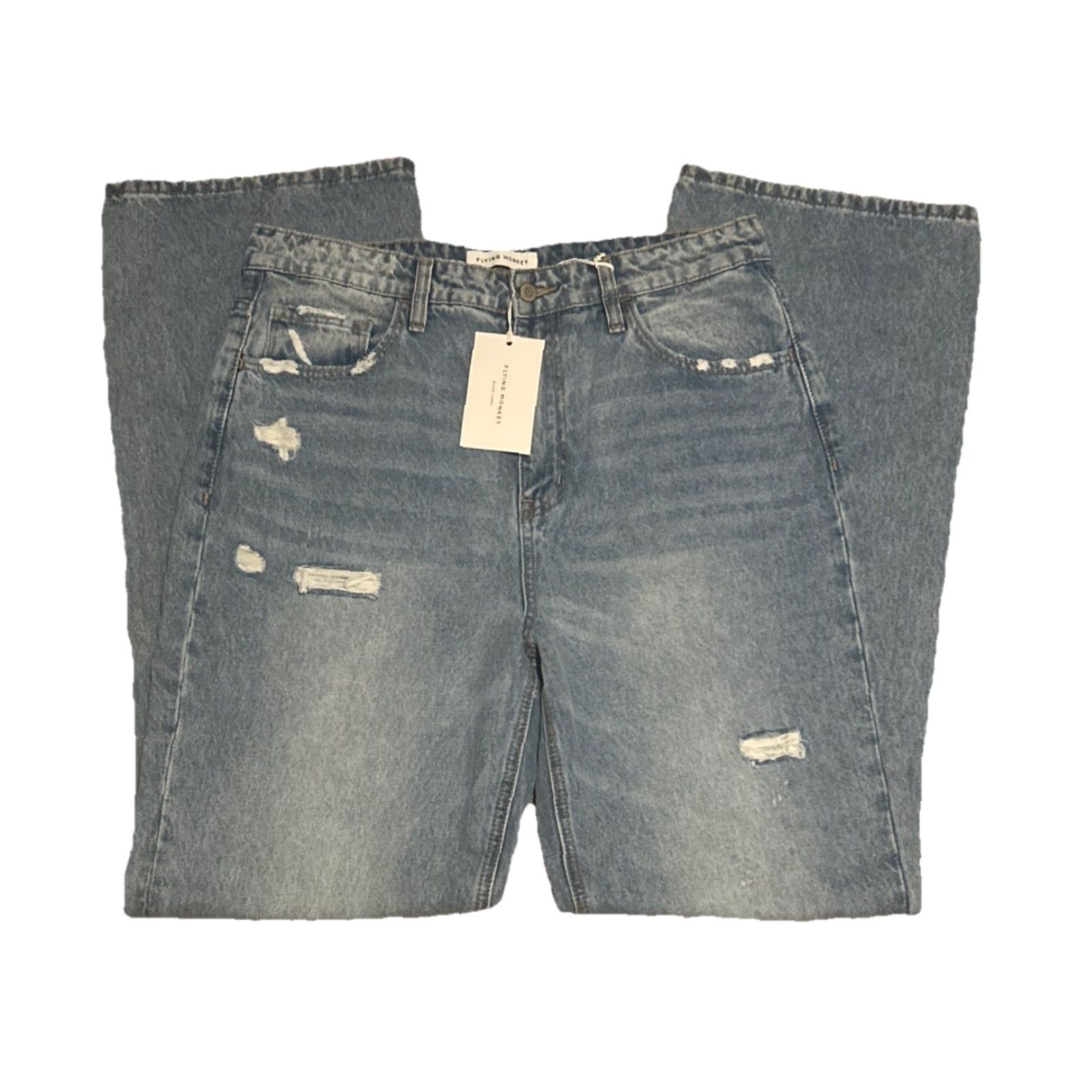 Vintage Flying Monkey Jeans Women Blue Distressed High Rise 33x35 Straight Inseam 35 NWT Black Label 100% Cotton Denim Size 31 XS? Size 24" / US 00 / IT 34 - 2 Thumbnail