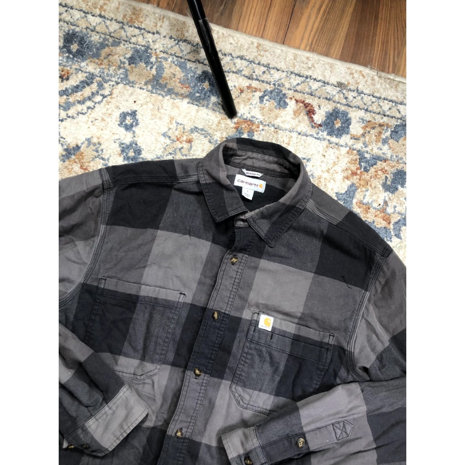 Carhartt VINTAGE Carhartt Shirt Jacket Mens L Gray Plaid Flannel Quilted Lined Button Front Size US L / EU 52-54 / 3 - 6 Thumbnail