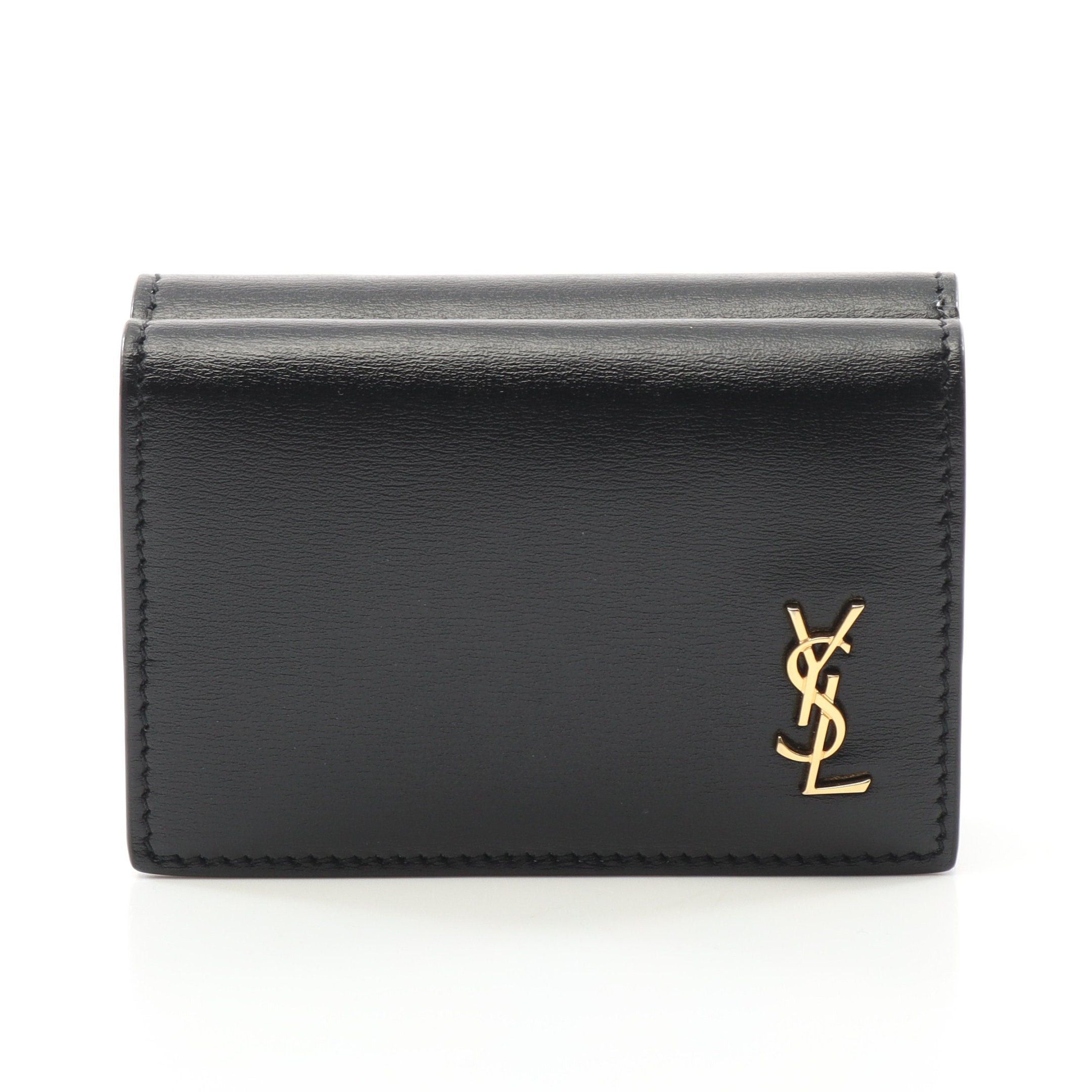 Yves Saint Laurent Yves Saint Laurent Monogram Trifold Wallet Compact Leather Black Size ONE SIZE - 1 Thumbnail