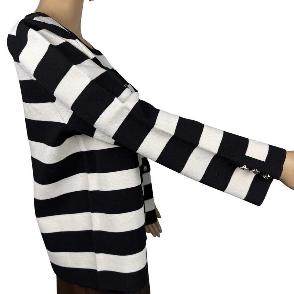 Anne Klein New Anne Klein Black White Striped Cardigan Size L Size L / US 10 / IT 46 - 3 Thumbnail