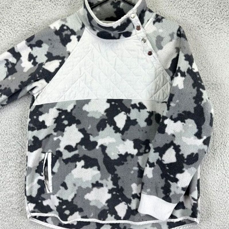 Kyodan Kyodan Fleece Pullover Womens Large Gray Black Camouflage Snap Pockets Mock Neck Quilted Pocketed Pullover EUC Size L / US 10 / IT 46 - 2 Thumbnail