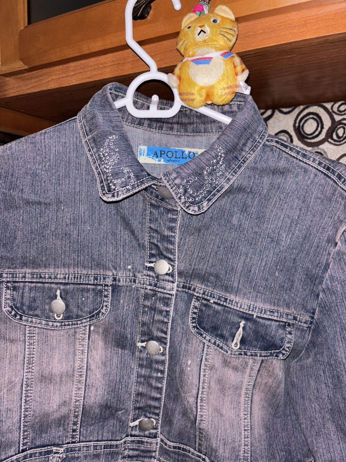 Apollo Vintage Rhinestone Motorcycle Cropped Denim Jacket Grunge Size L / US 10 / IT 46 - 7 Thumbnail