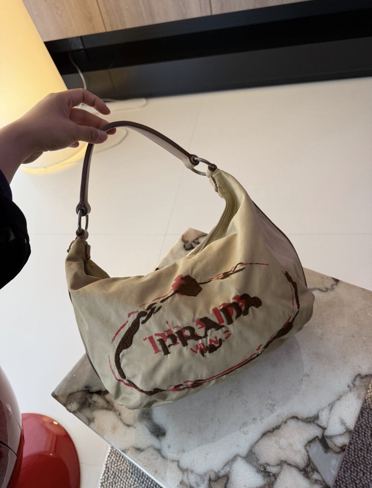 Prada Prada Vintage Milk Tea Nylon Hobo Underarm Bag J36 Size ONE SIZE - 1 Thumbnail