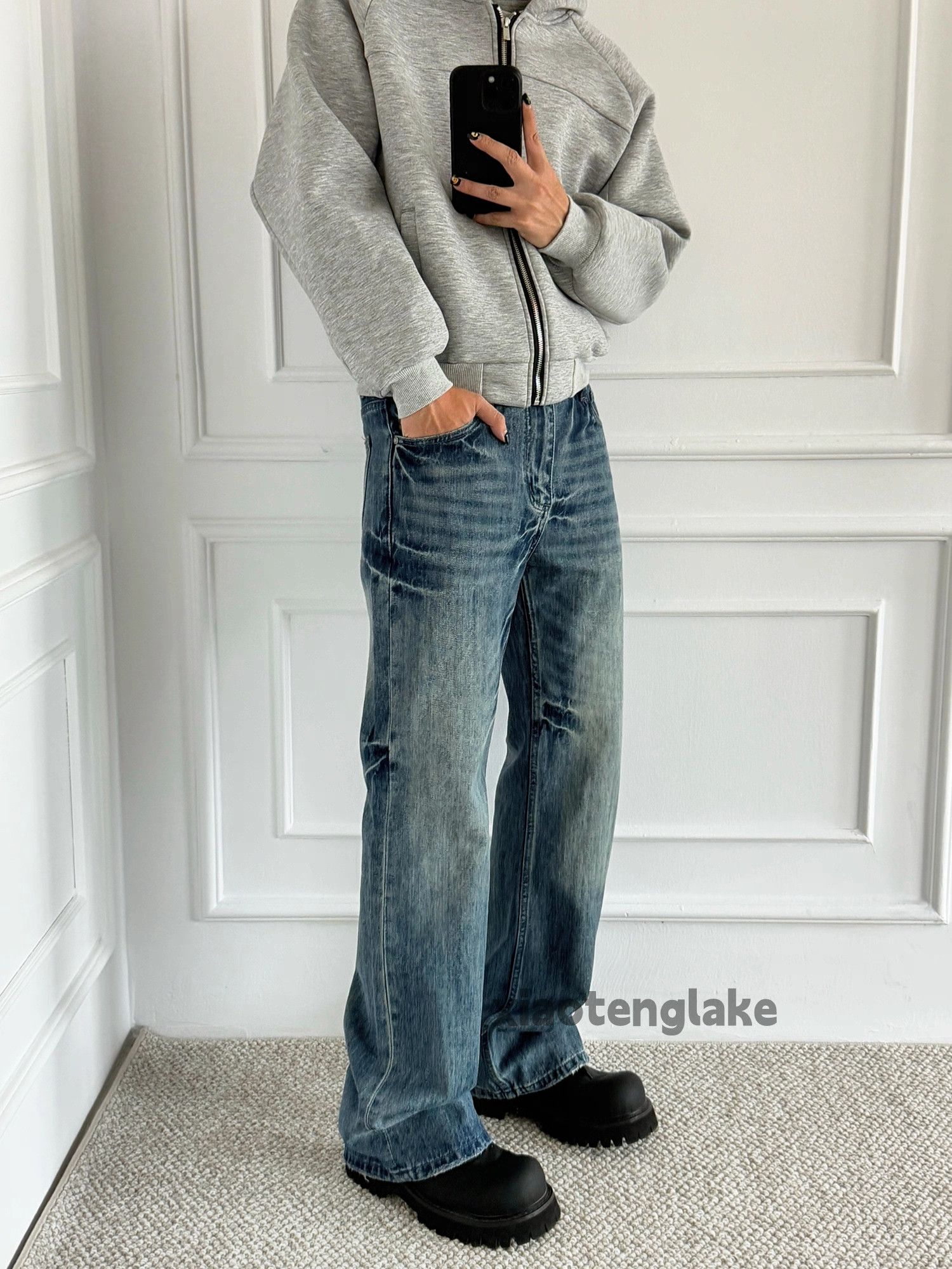 Jean washed faded punk grunge bootcut yuppie hiphop jeans Size US 30 / EU 46 - 8 Thumbnail