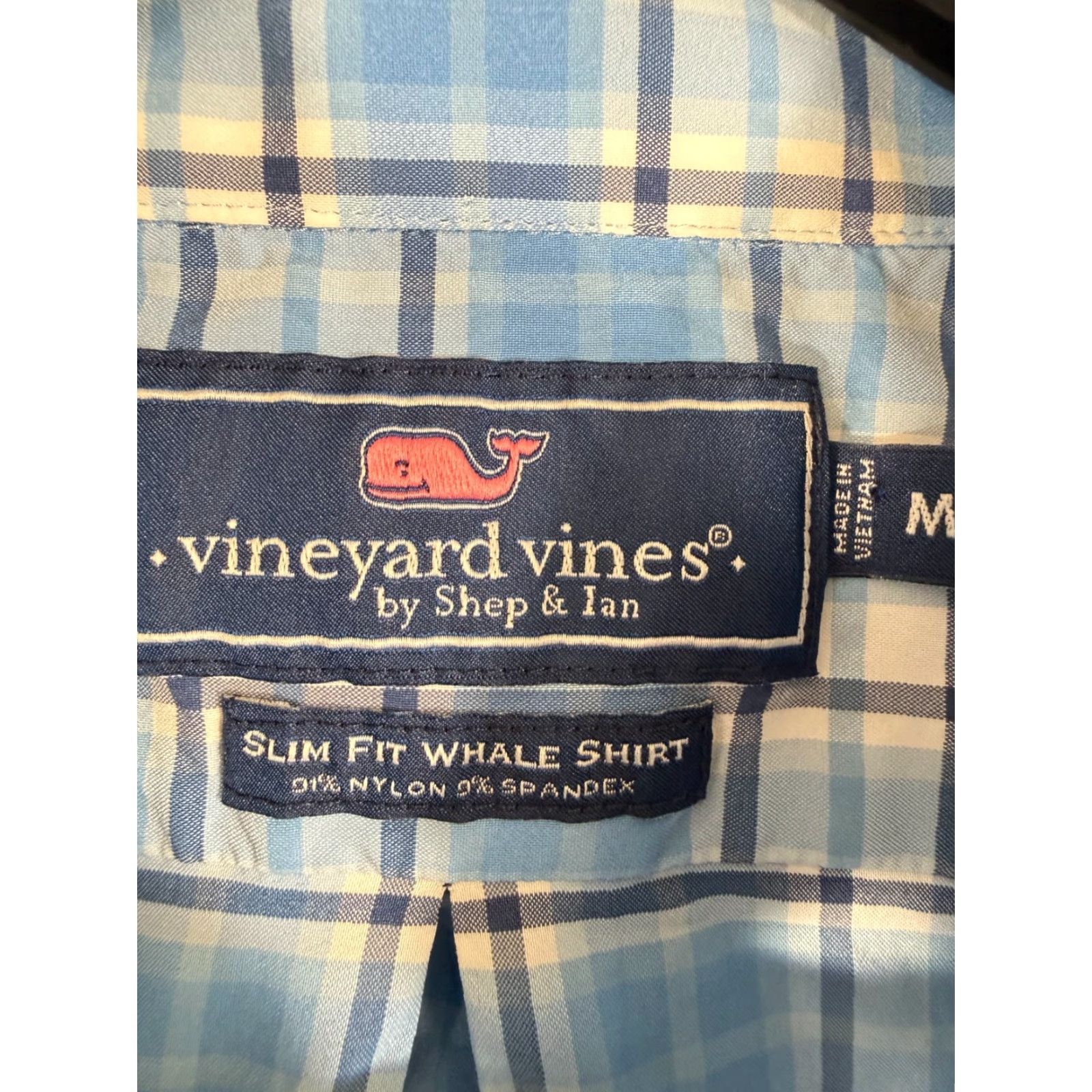 Vineyard Vines Vineyard Vines Whale Shirt Mens M White Blue Plaid Slim Fit Stretch Button-Down Size US M / EU 48-50 / 2 - 6 Thumbnail