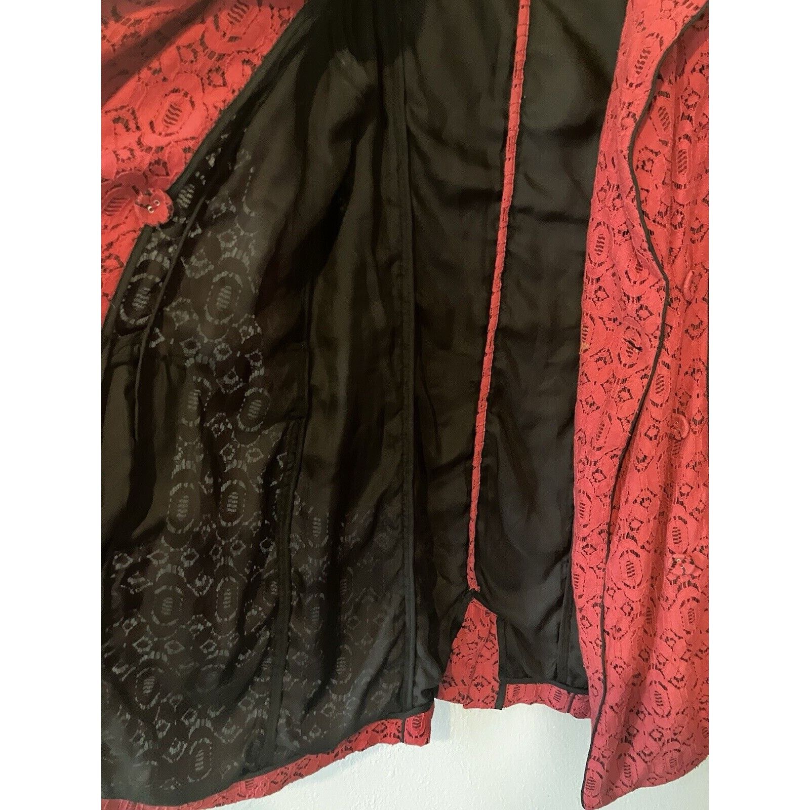 W&LT W118 Walter Baker Pallava Lace Trench Coat Red Black Small Size S / US 4 / IT 40 - 7 Thumbnail