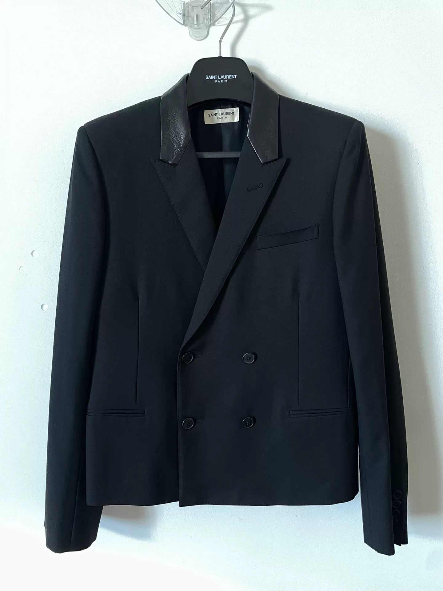 Saint Laurent Paris Saint Laurent Black Leather Collar Double-Breasted Blazer Size US M / EU 48-50 / 2 - 1 Thumbnail