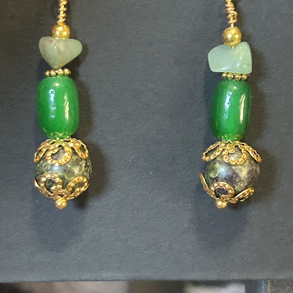 Handmade Handcrafted genuine blood stone cat eye glass earrings Size ONE SIZE - 3 Thumbnail