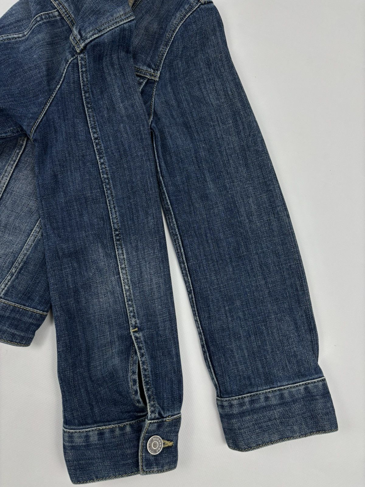 Burberry BRIT Nova Check Trim Denim Blue Trucker Buttons Jacket Jean Crop Bomber Size S / US 4 / IT 40 - 17 Thumbnail