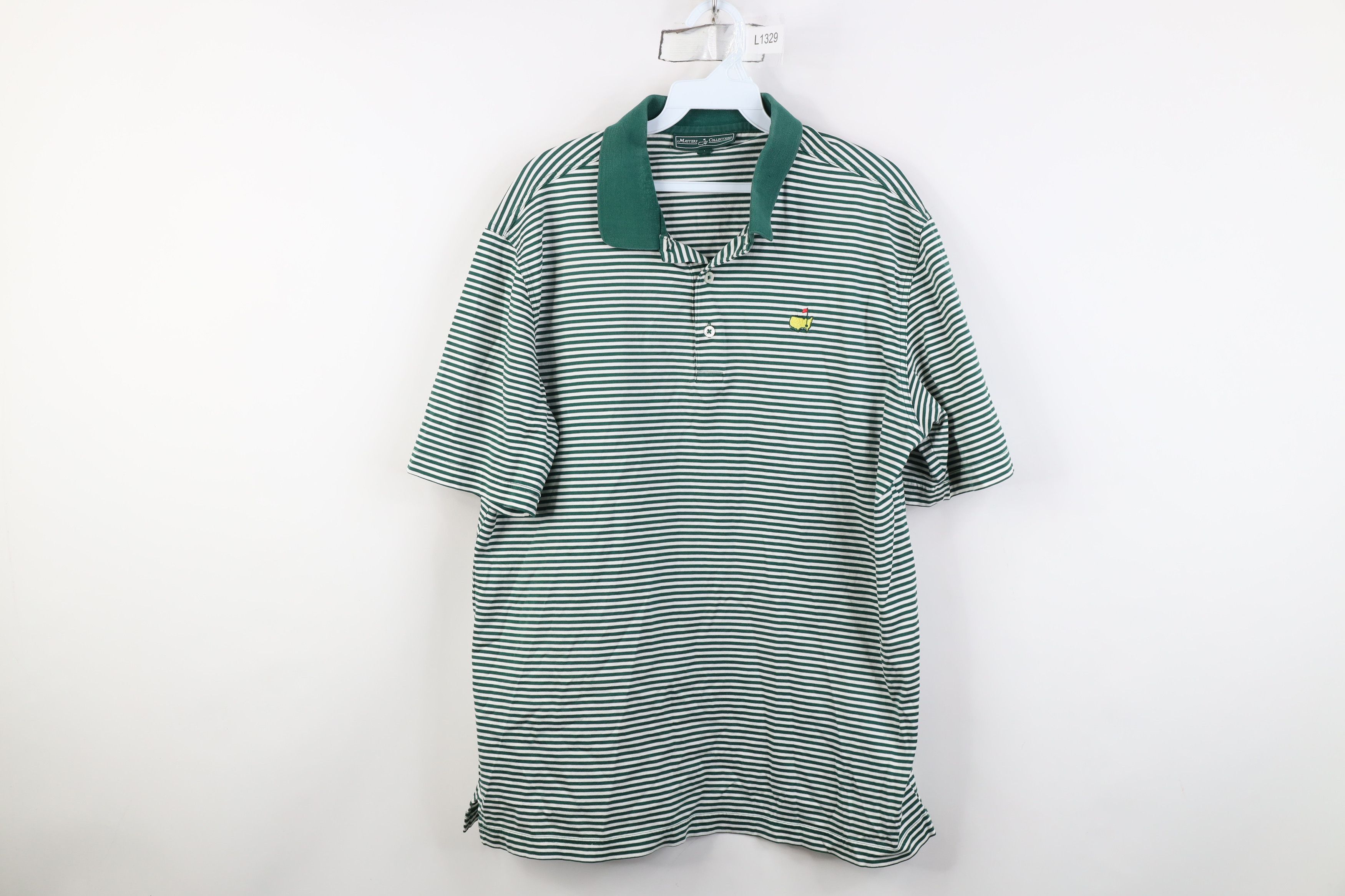 Vintage The Masters Augusta Striped Collared Golf Polo Shirt