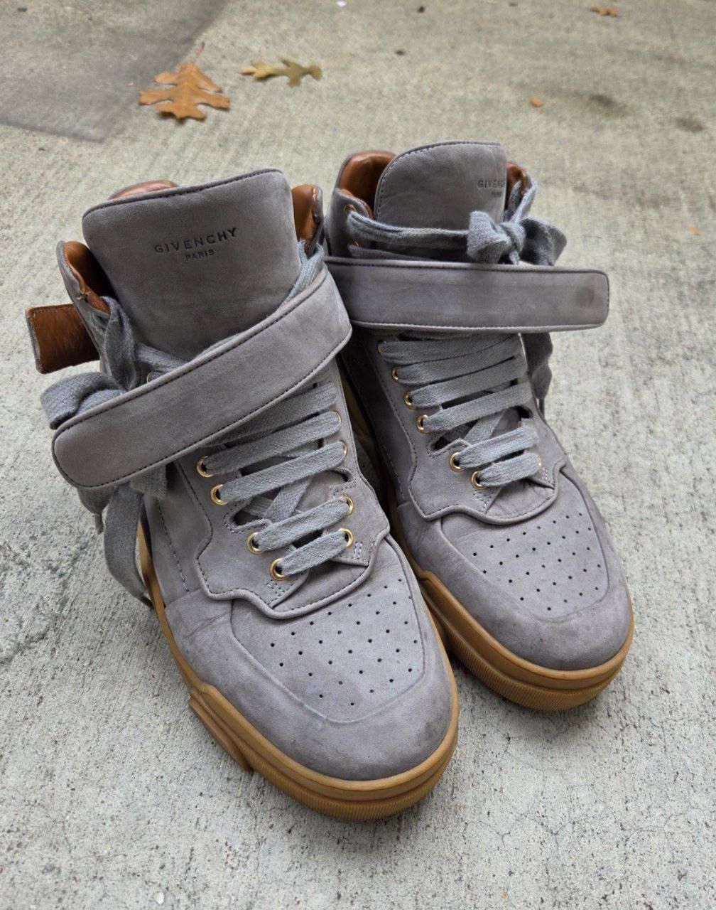 Pre-owned Givenchy Tyson High Top Suede Leather Grey Sneakers In Gray