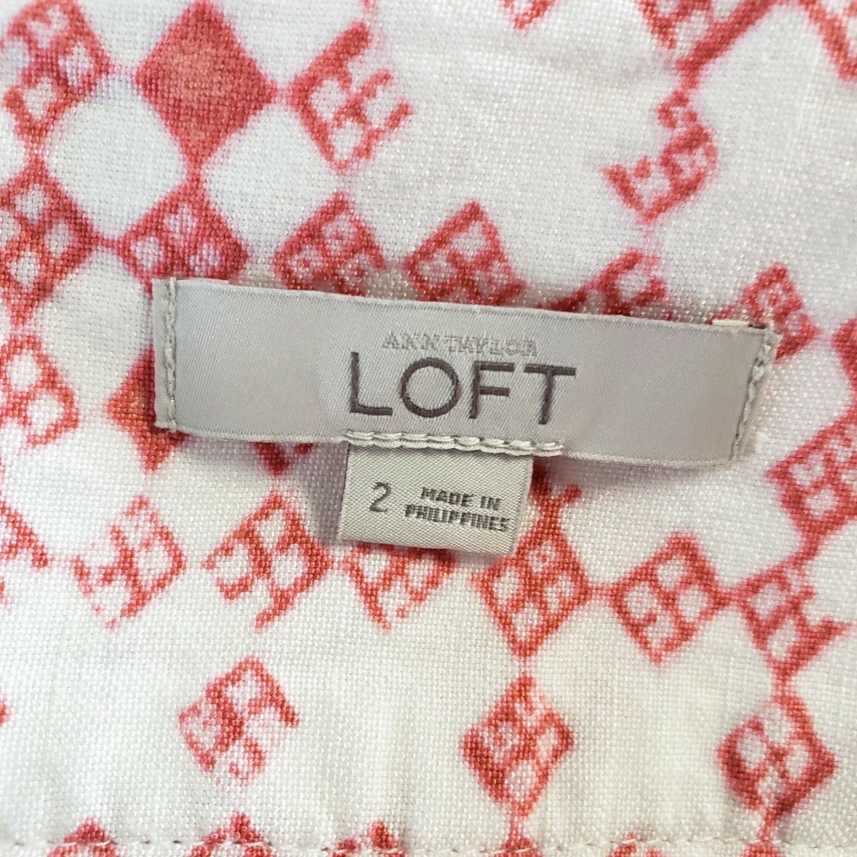 Loft Ann Taylor LOFT Womens Printed Skirt Sz 2 Pink White Pockets Linen Blend Zips Size 26" / US 2 / IT 38 - 4 Thumbnail