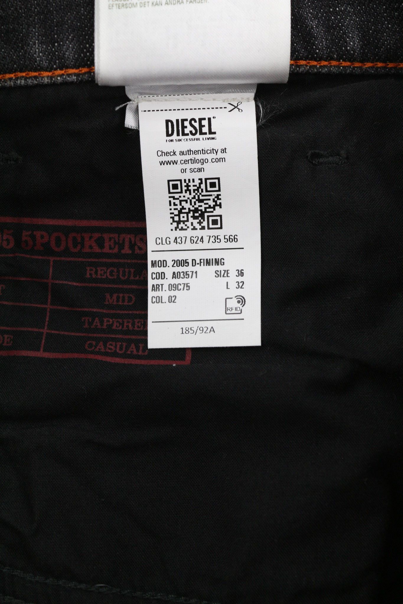Diesel 2005 D-FINING 09C75 W36/L32 Tapered 40413 Size US 36 / EU 52 - 13 Thumbnail