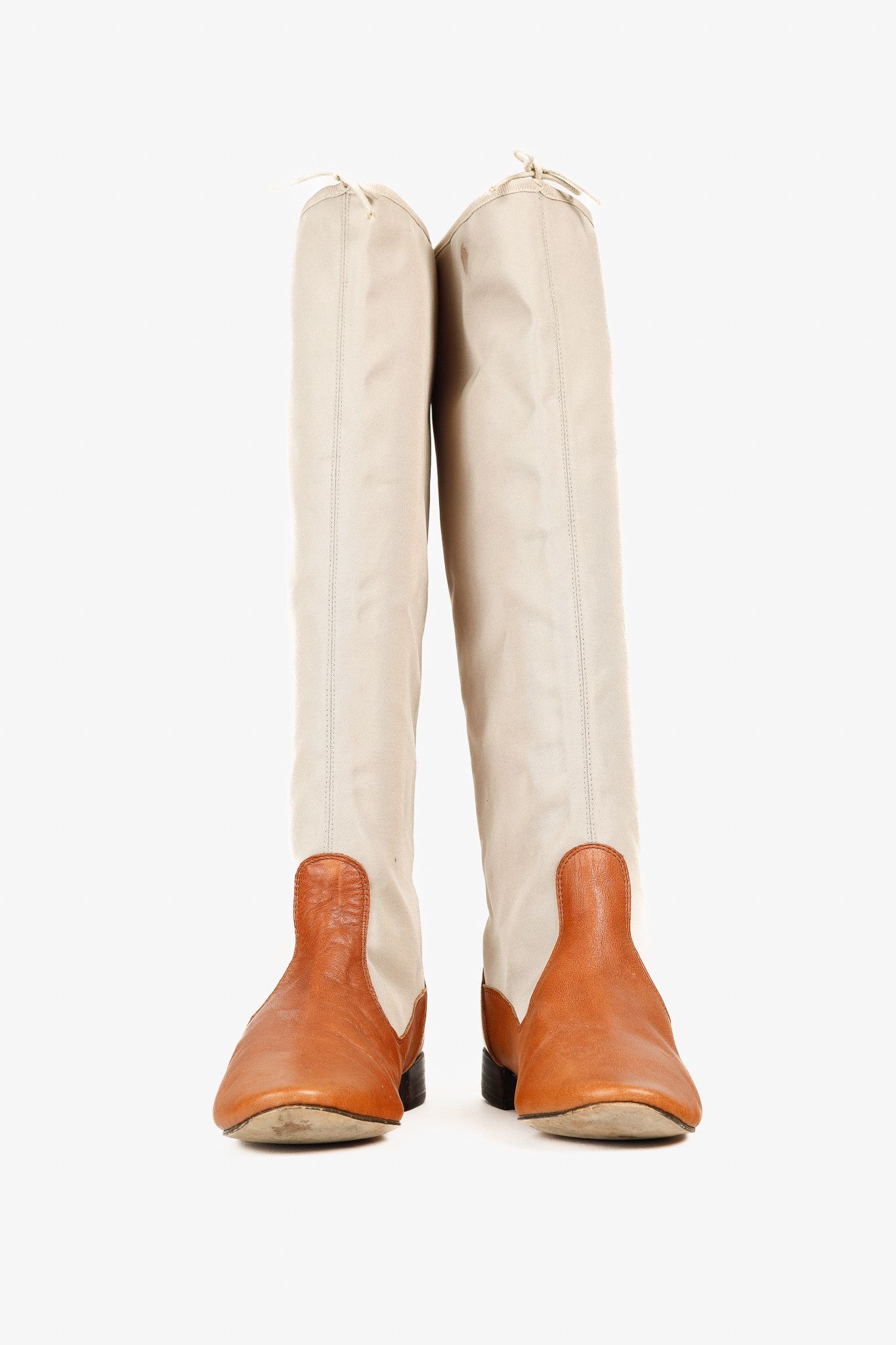 Repetto Repetto Beige & Cognac Canvas Leather Tall Boots Size US 7 / IT 37 - 2 Thumbnail