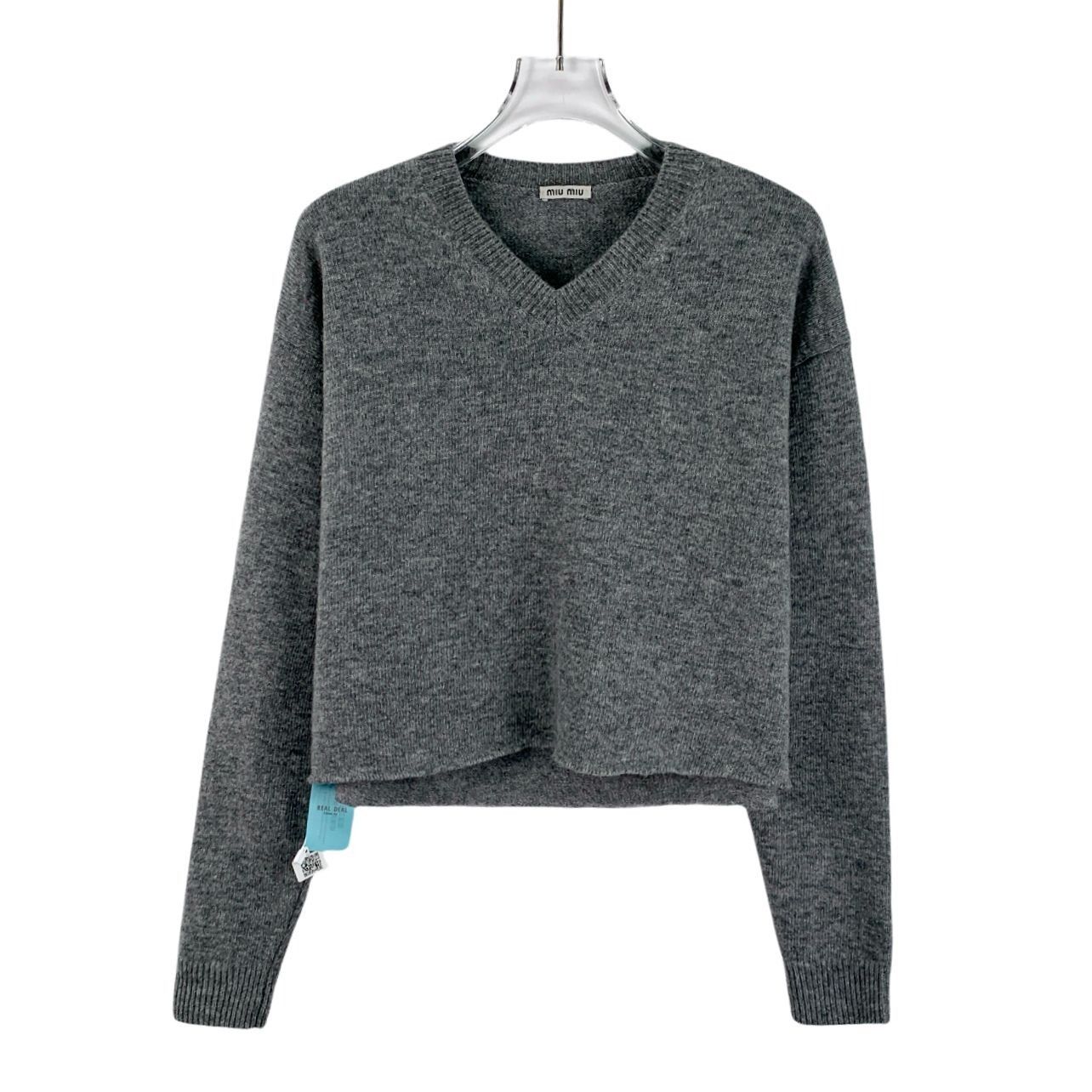 miu miu Vディガン gray M Miu Miu Miu Miu 2023 Dark Gray V-Neck Long-Sleeve Knit Sweater