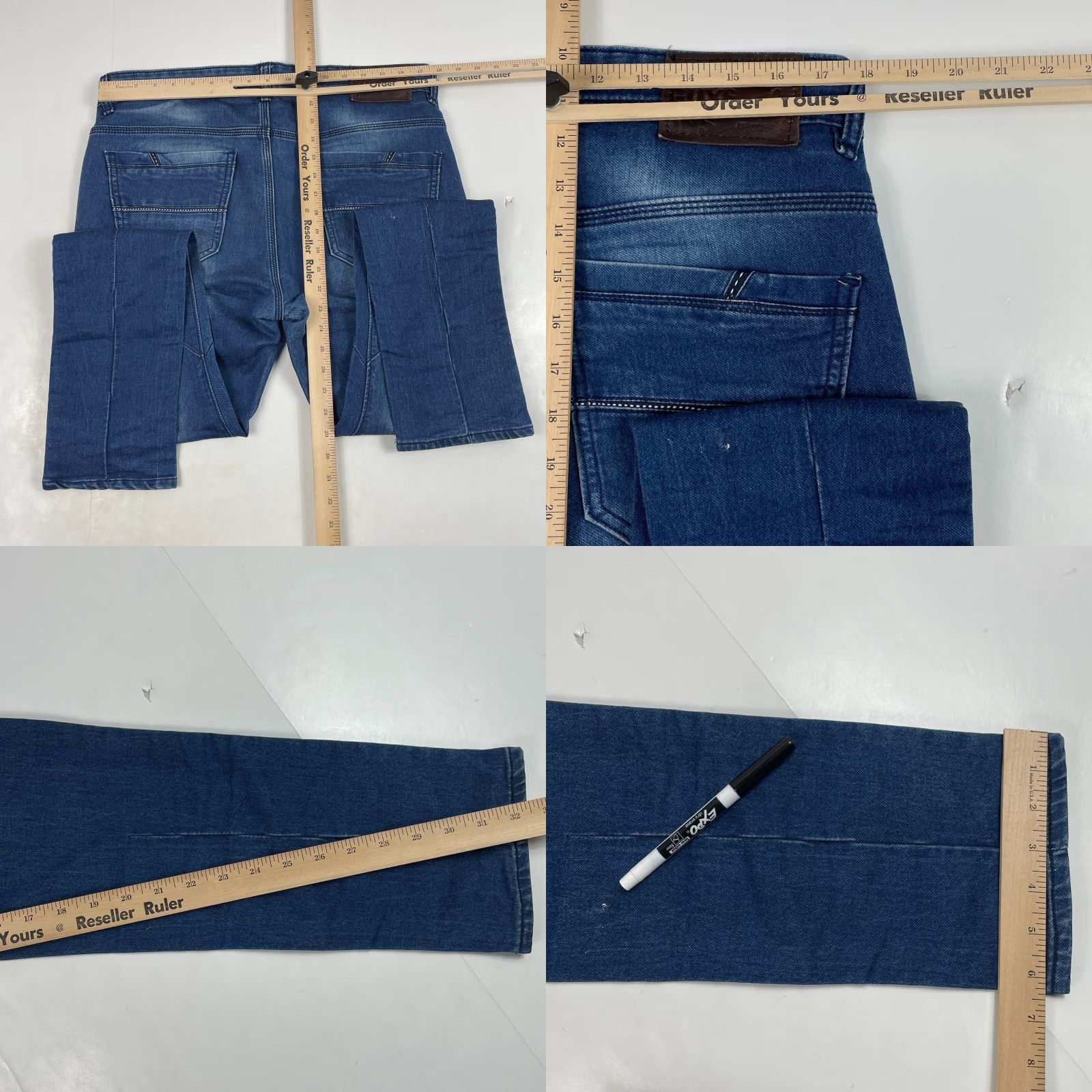 Denime Naughty Guys Jeans Mens 34 x 32 Blue Slim Tapered Medium Wash Denim Stretch Club Jeans Size US 34 / EU 50 - 9 Thumbnail
