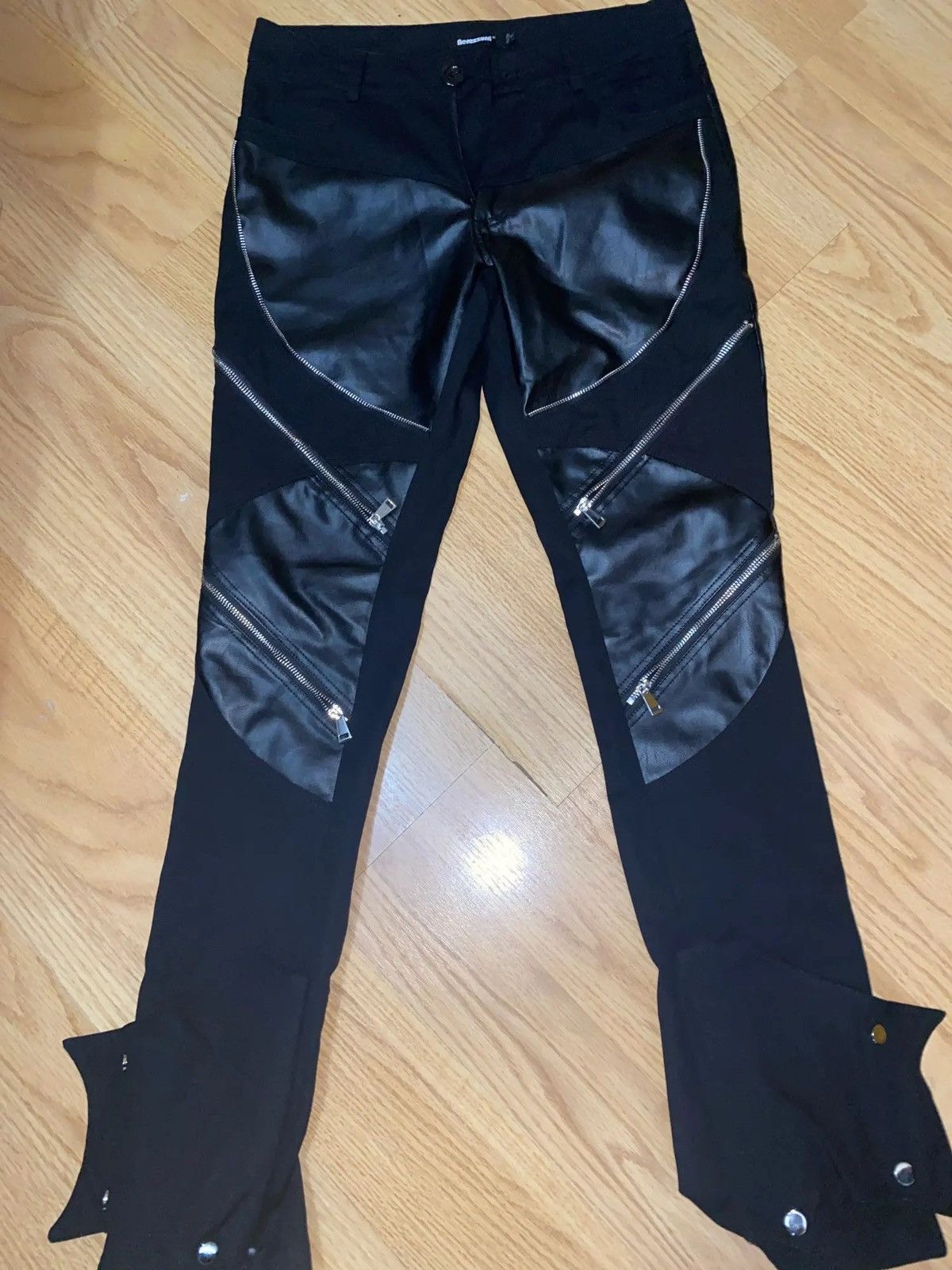 Leather Long Black Patchwork Pu Leather Pants Size US 34 / EU 50 - 10 Thumbnail