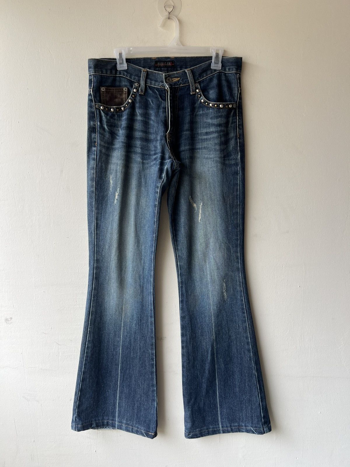 Morgan Homme Morgan Homme Japan Flap Pocket Distress Denim Flare Jeans Size US 31 - 19 Thumbnail