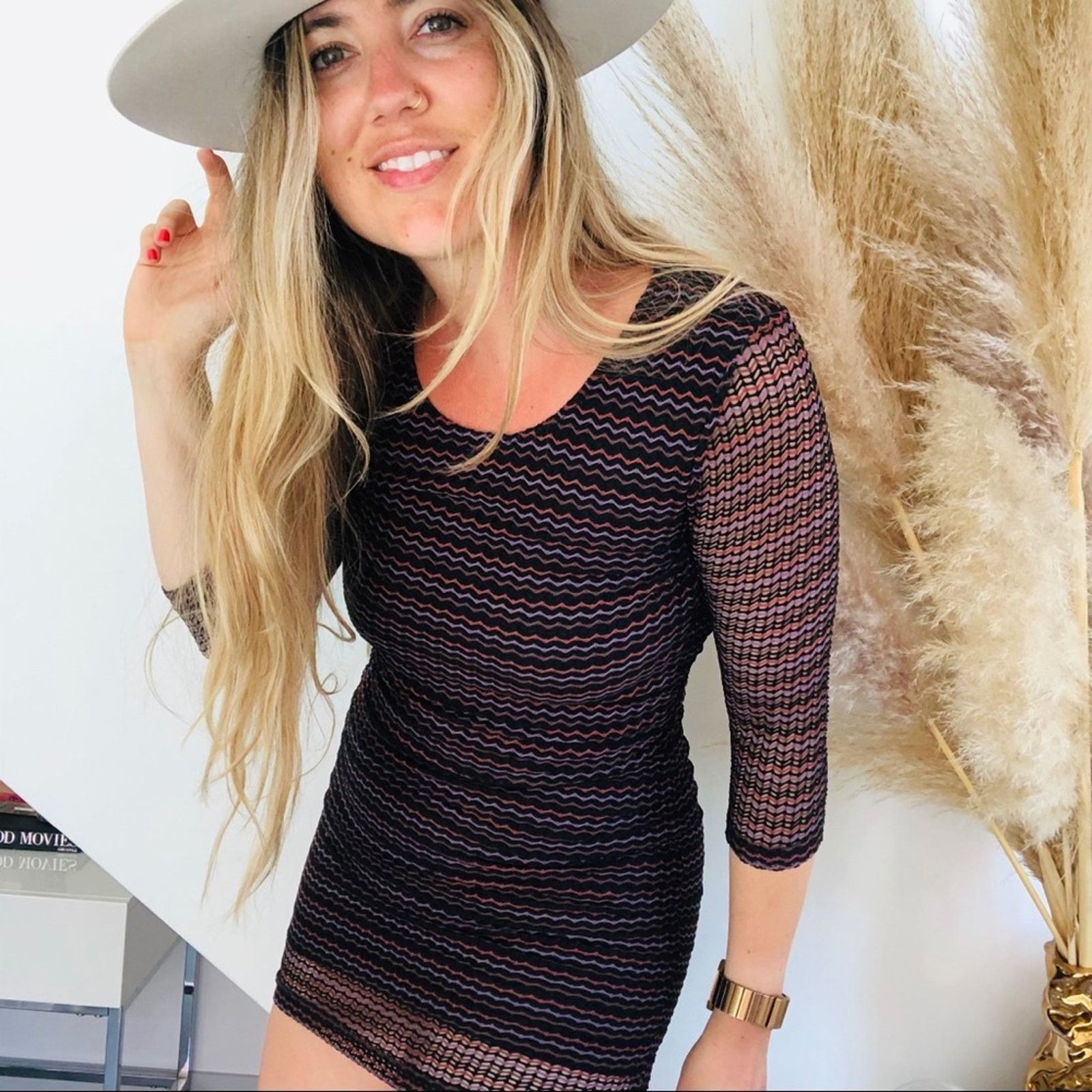 Free People NEW LOVERS + FRIENDS Black Red Striped Mini Bodycon Dress Size S / US 4 / IT 40 - 1 Thumbnail