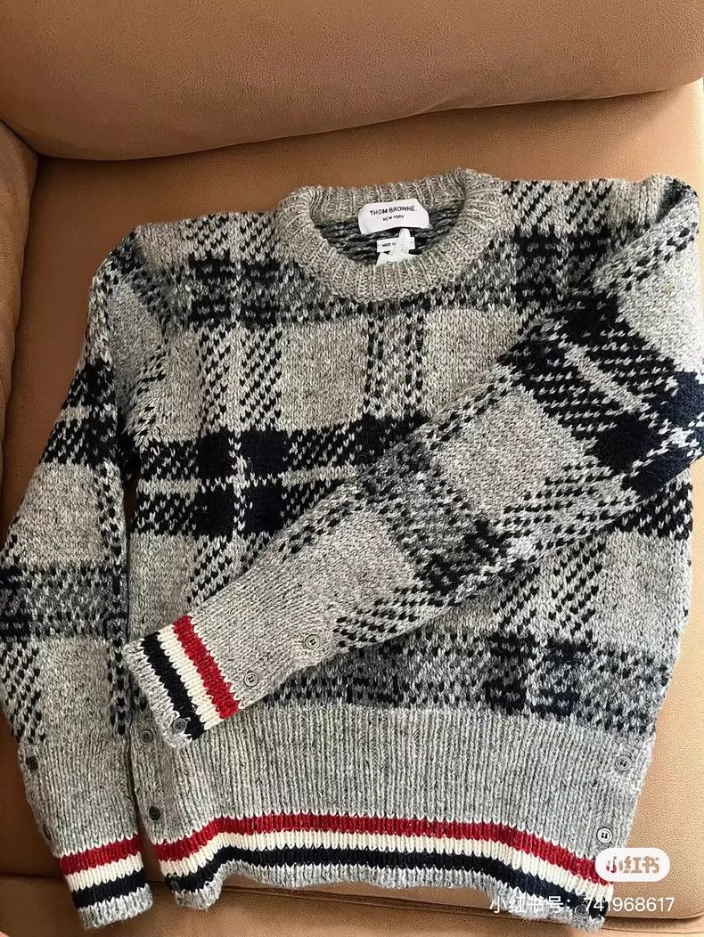 Thom Browne Thom Browne Grey checked sweater Size US S / EU 44-46 / 1 - 1 Thumbnail