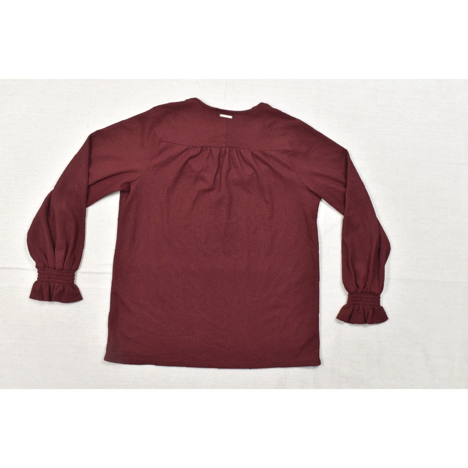Michael Kors Michael Kors Blouse Womens Size M Maroon V-Neck Long Sleeve Smocked Cuff Tie Front Size M / US 6-8 / IT 42-44 - 4 Thumbnail