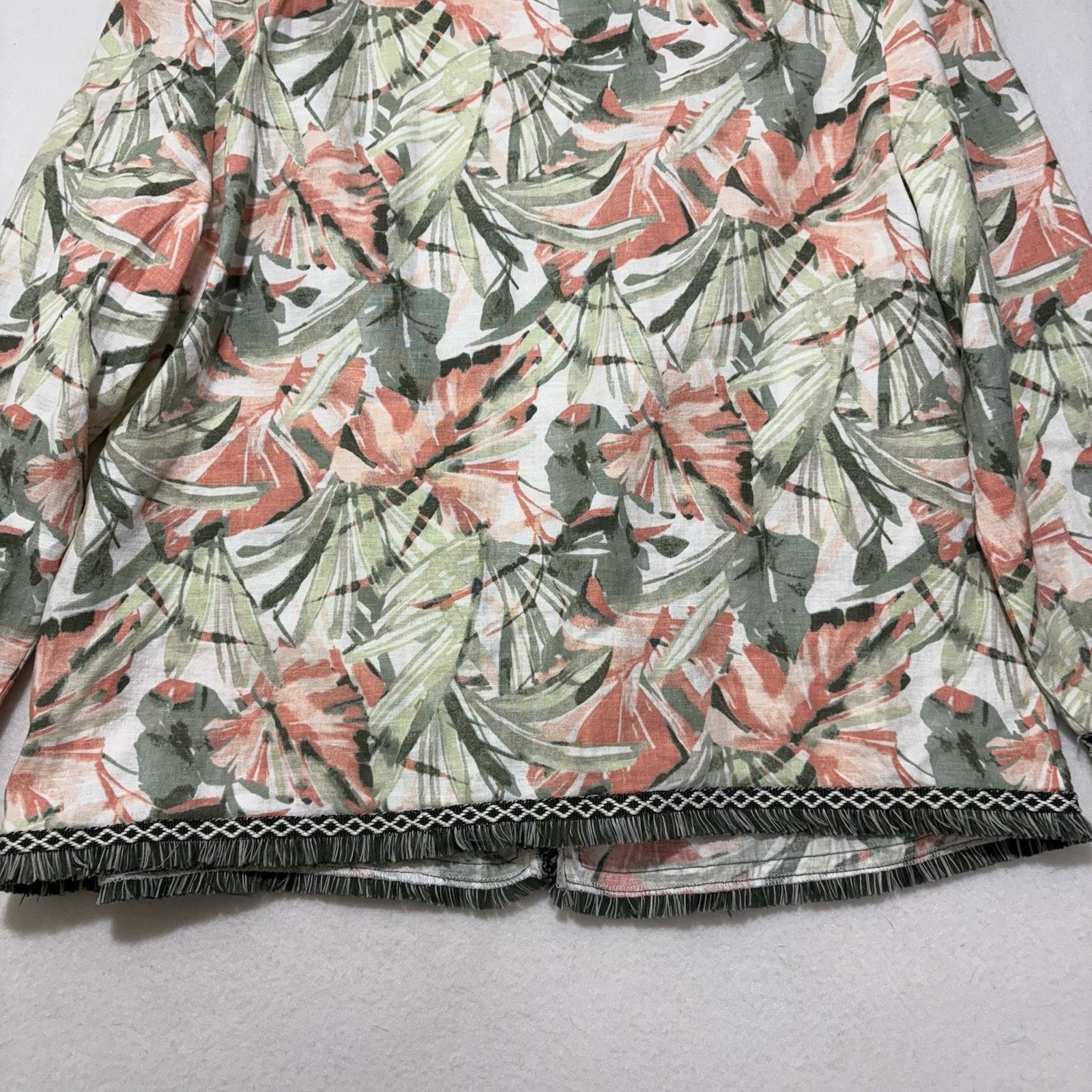 Chicos Chico's Large Open Front Fringe Cardigan Linen Blend Floral Size L / US 10 / IT 46 - 12 Thumbnail