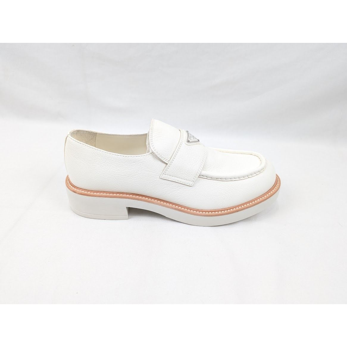 Prada o1rshd1 50mm triangle-logo leather loafers in white Size US 11 / EU 44 - 1 Thumbnail
