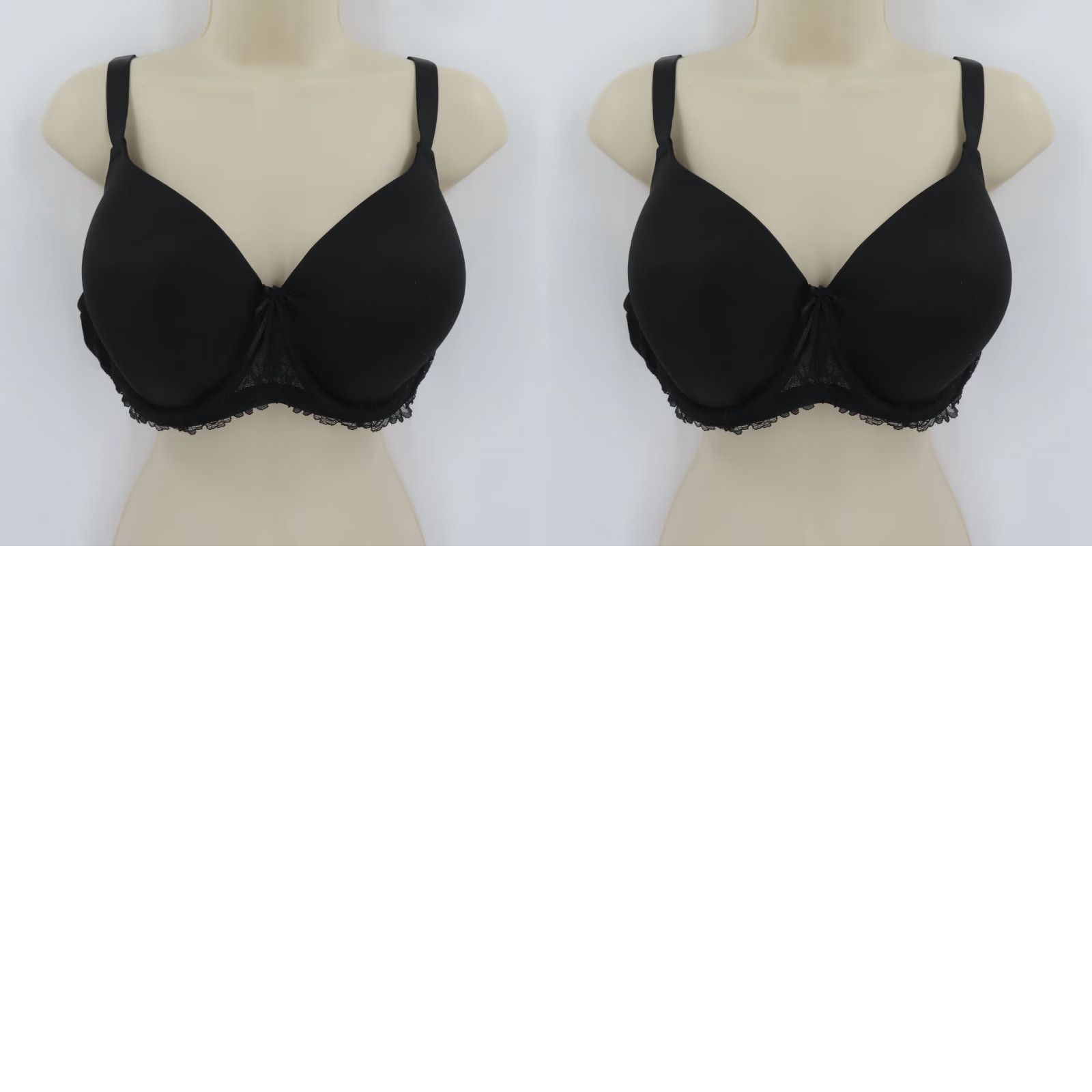 Vintage Dreamfit Bra Solid Black Bow Lace Trim Underwire Lined 42C Plus Size R7052X Nylon Blended Fabric T-Shirt Underwired Hook & Eye 42 Band Women Size ONE SIZE - 9 Thumbnail