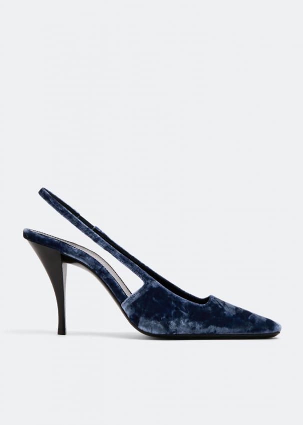image of Saint Laurent Paris Blade Slingback Pumps In Blue Shoes, Women's (Size 5)