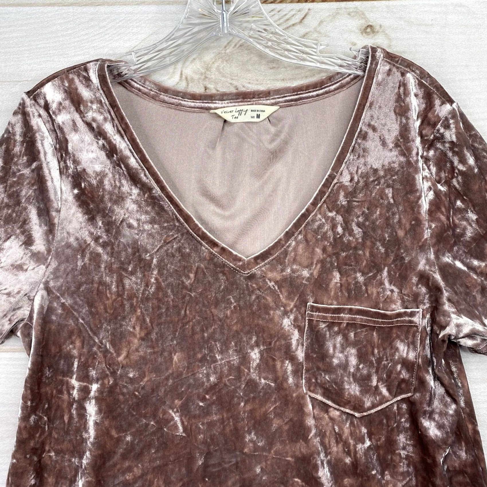 Velvet Spring & Mercer Pink T-Shirt M Womens Whimsigoth Whimsical V-Neck Pocket Velvet Stretch Casual Short Sleeve Modern Witchy Fashion Top Size M / US 6-8 / IT 42-44 - 2 Thumbnail