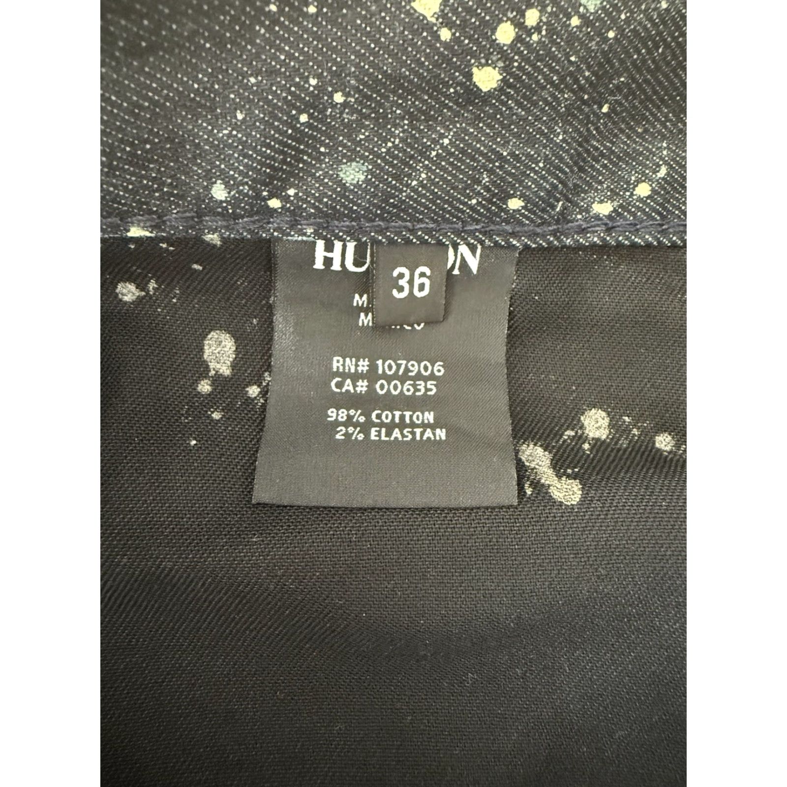 Hudson Hudson Jeans Slim Straight Denim Mens 36 Regular 37x32.5 Indigo Blue Splatter 5-Pocket Logo Button Tailored Urban Rock Theme Size US 36 / EU 52 - 5 Thumbnail
