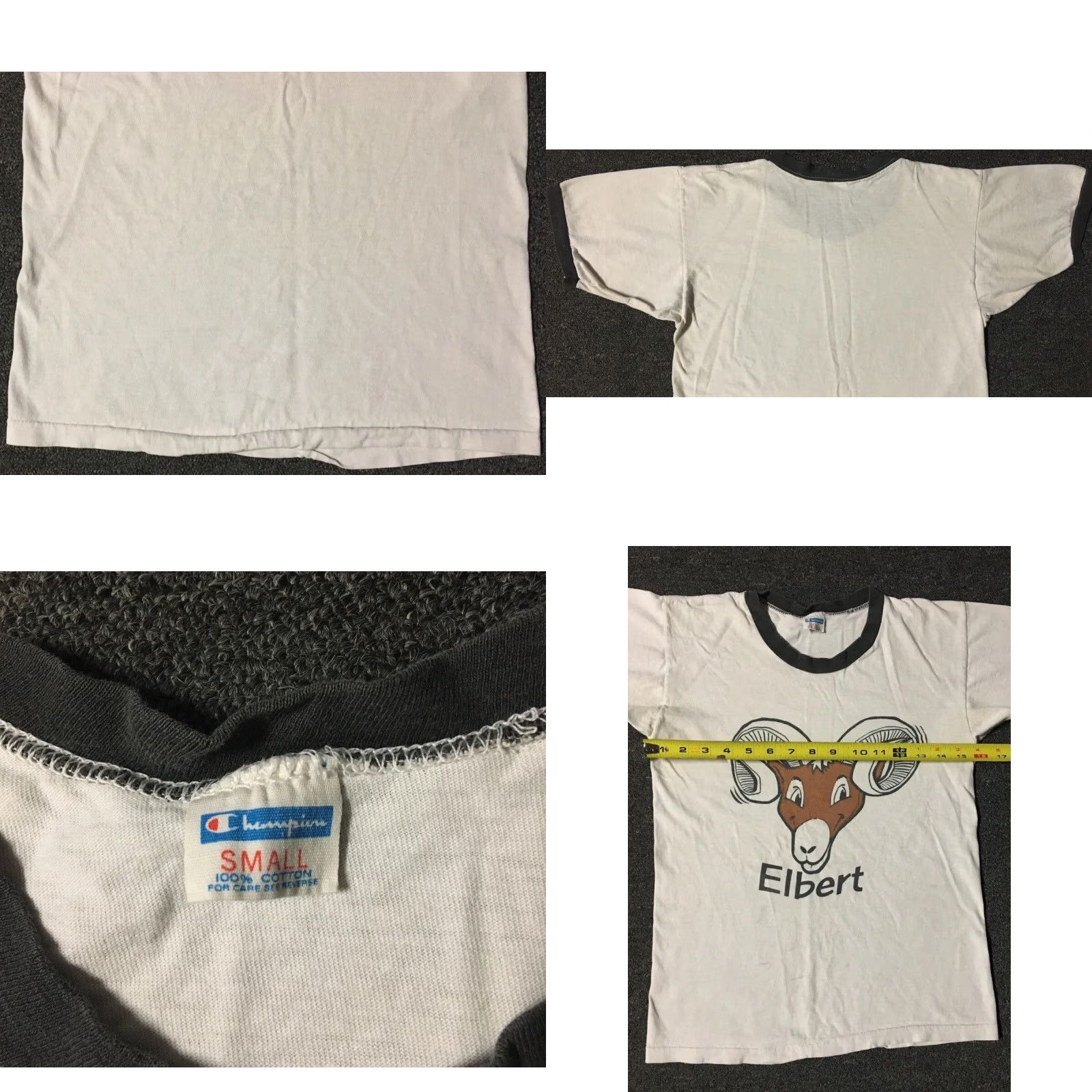 Champion VINTAGE Champion Shirt XS USA Blue Bar Elbert School Rams Faded 70s 80s Grunge Vintage 70s Champion Shirt USA Rams School Bar Blue Elbert White Size US XS / EU 42 / 0 - 8 Thumbnail