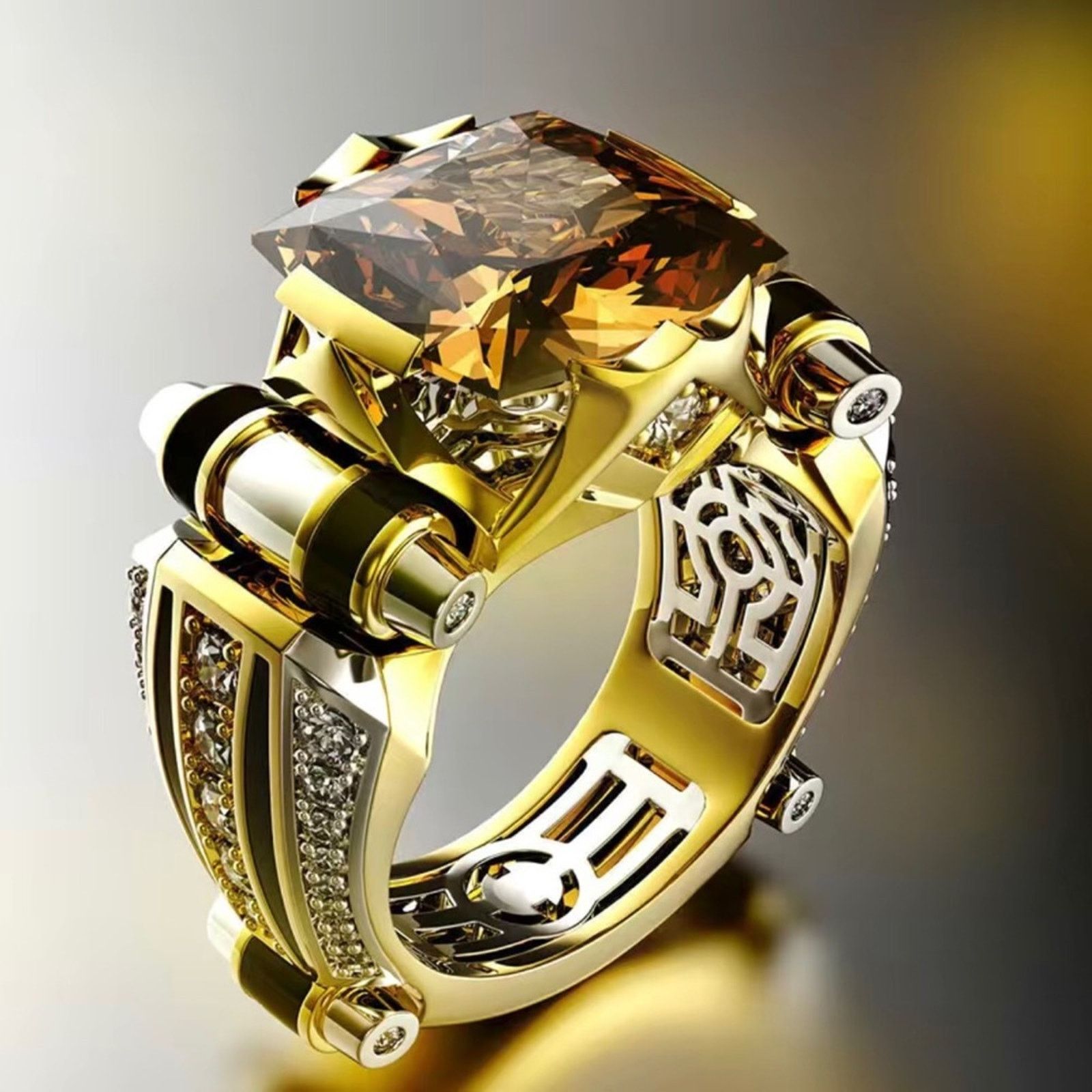 Jewelry Men’s fashionable faceted champagne stone band ring NWT 1 Size ONE SIZE - 8 Thumbnail