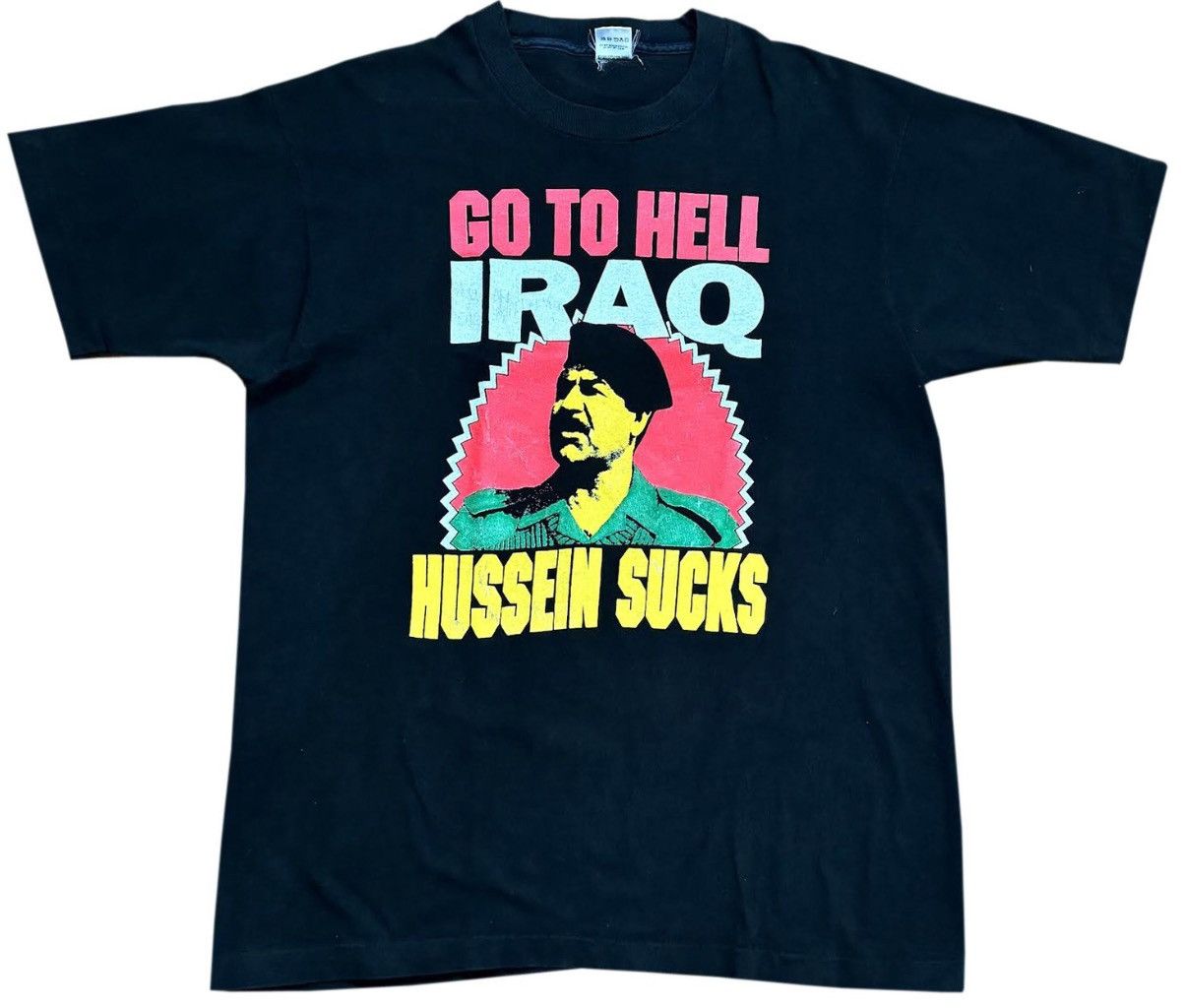 Vintage Go To Hell Iraq Hussein Sucks T Shirt (Size XL)