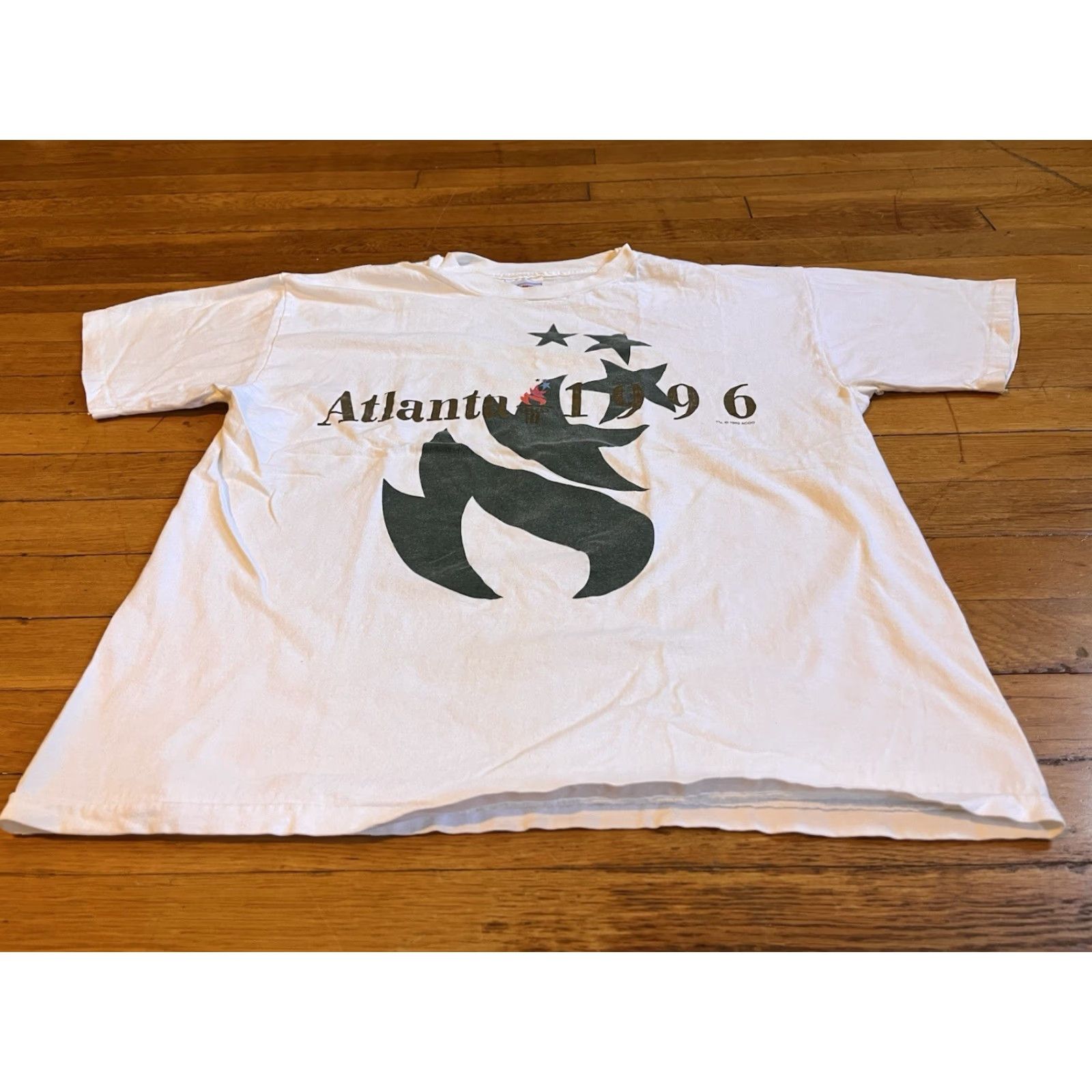 Hanes VINTAGE Atlanta 1996 Olympics Shirt Men’s L White Hanes Beefy T-Shirt Logo Graphic Print 90s USA Mens Size US L / EU 52-54 / 3 - 2 Thumbnail