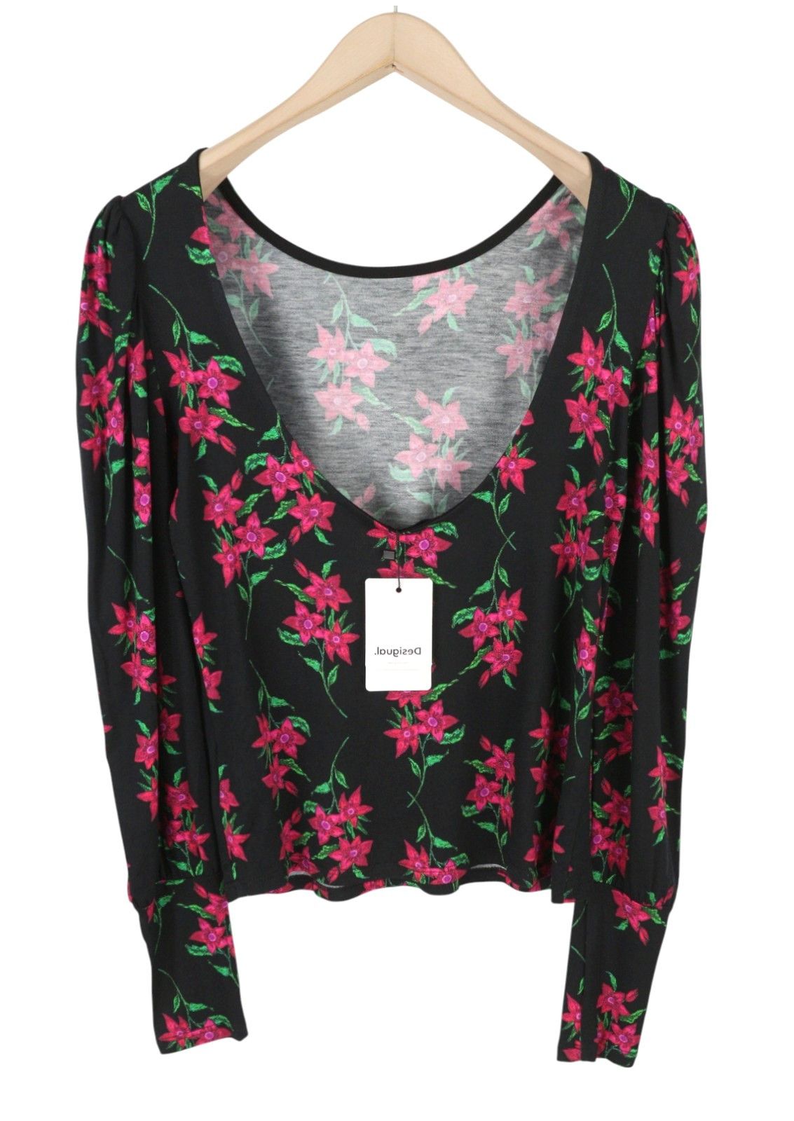Desigual TS KIM M Black Floral Open Back Blouse 88939 Size M / US 6-8 / IT 42-44 - 3 Thumbnail