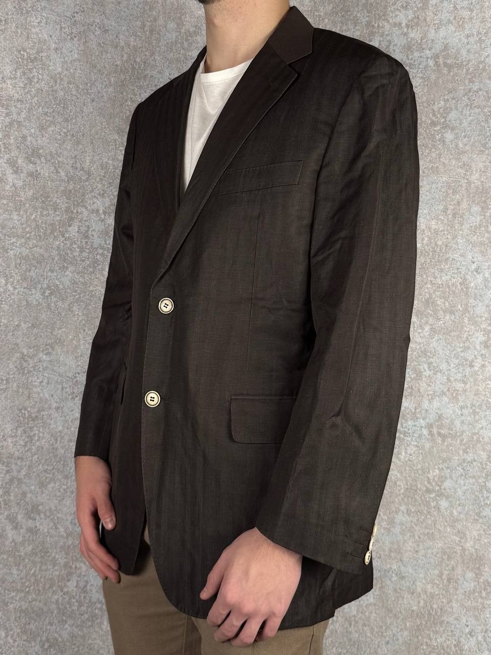 Canali Canali Herringbone Blazer Brown 2-Button Blazer Size 50R - 3 Thumbnail