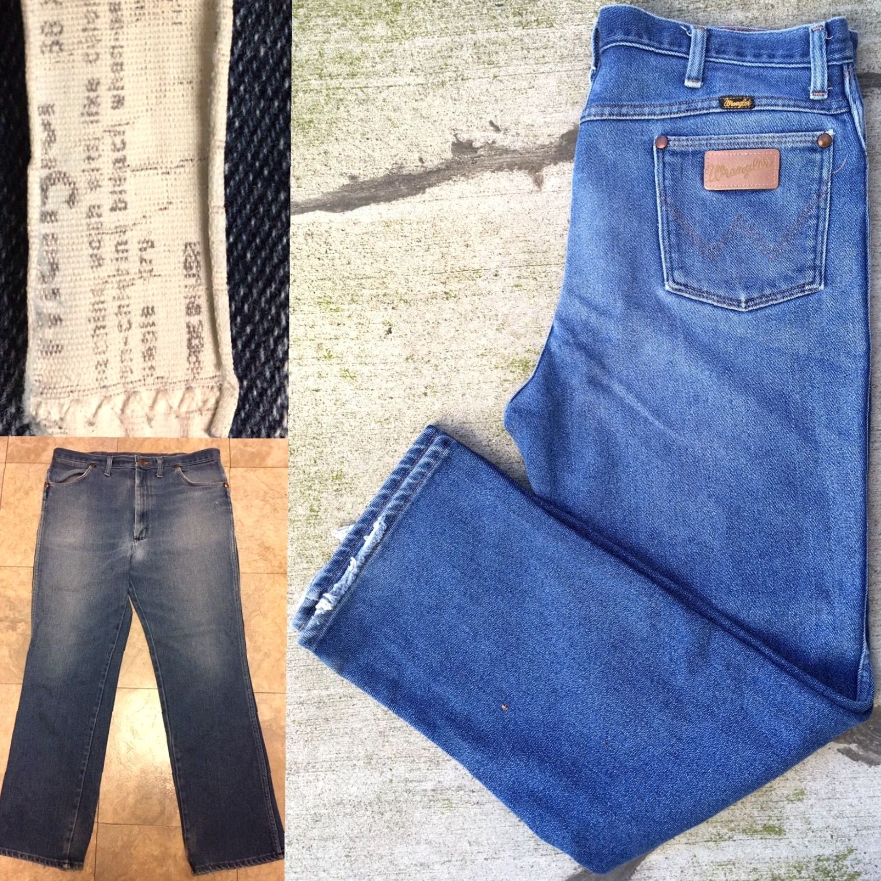 Wrangler VINTAGE Wrangler Jeans Made in USA Sz 38 37" Waist Blue Polycotton Zip zipper fly Regular Famous Wrangler 90s style Mens Girls Boys Size US 37 - 3 Thumbnail