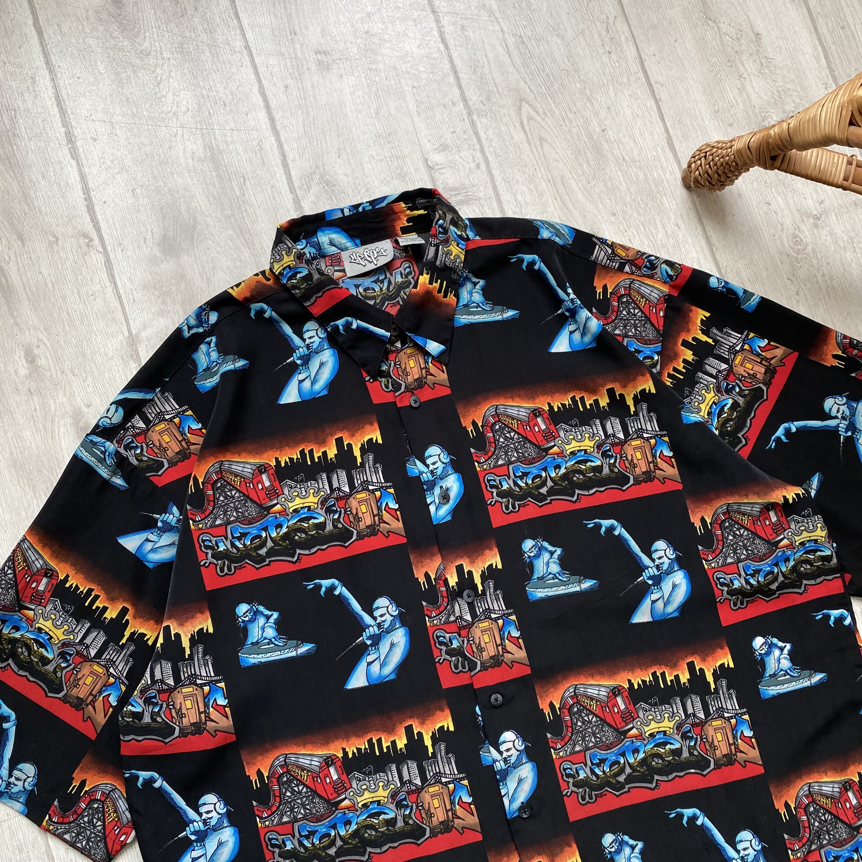 Rap Tees 🎙️Vintage 90s Crazy Shirt Japanese Hip Hop Rap hawaiian Size US XXL / EU 58 / 5 - 2 Thumbnail