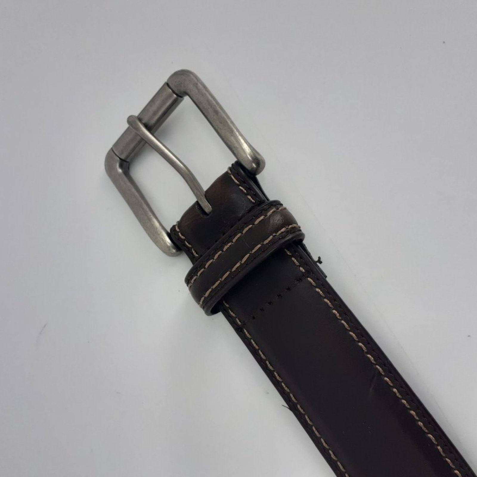 Dickies Dickies Men's Brown Leather Belt Silver Town Squared 43 Size 42 - 3 Thumbnail