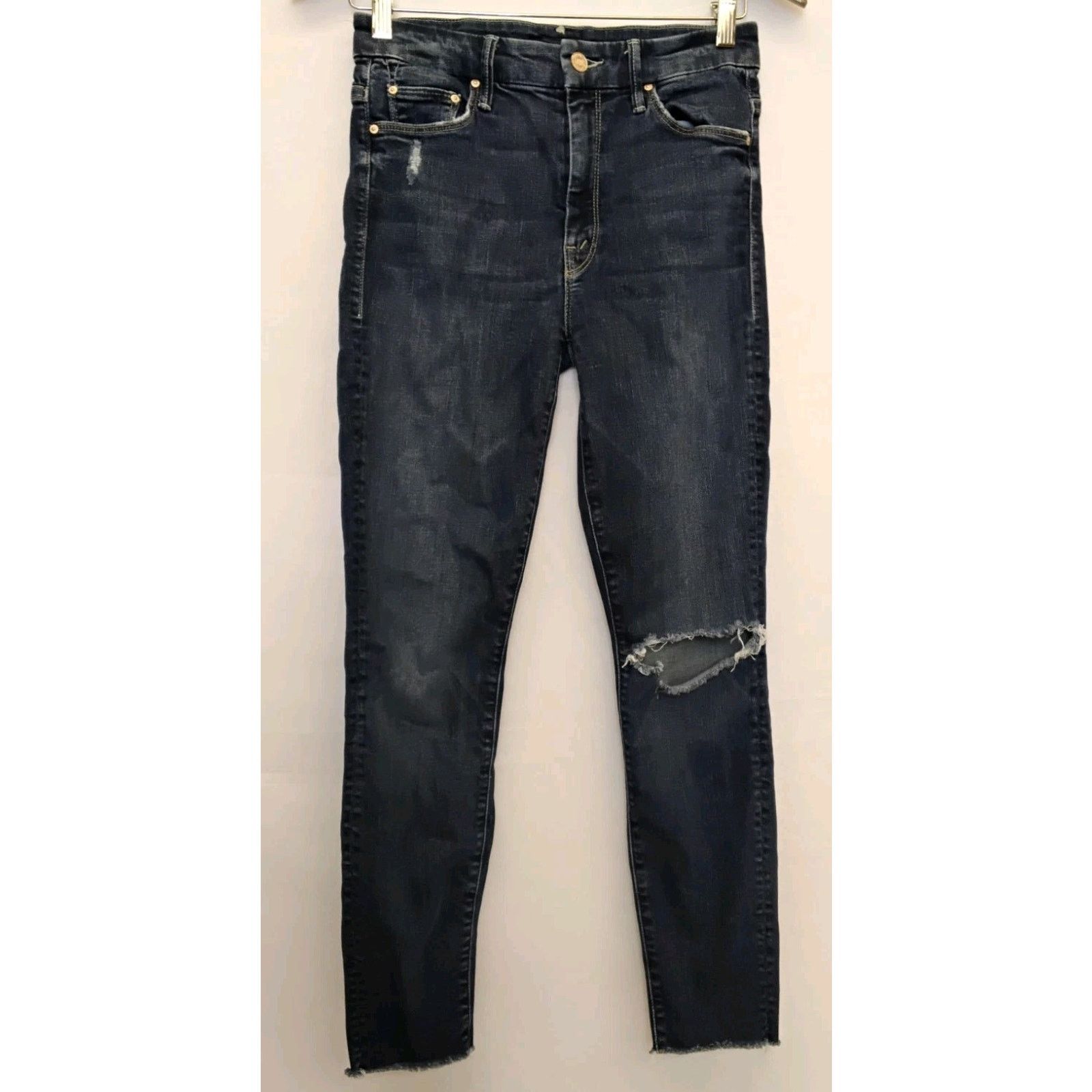 MOTHER Mother High Waist Looker Jean Women's 27" Dark Distressed Size 27" / US 4 / IT 40 - 2 Thumbnail