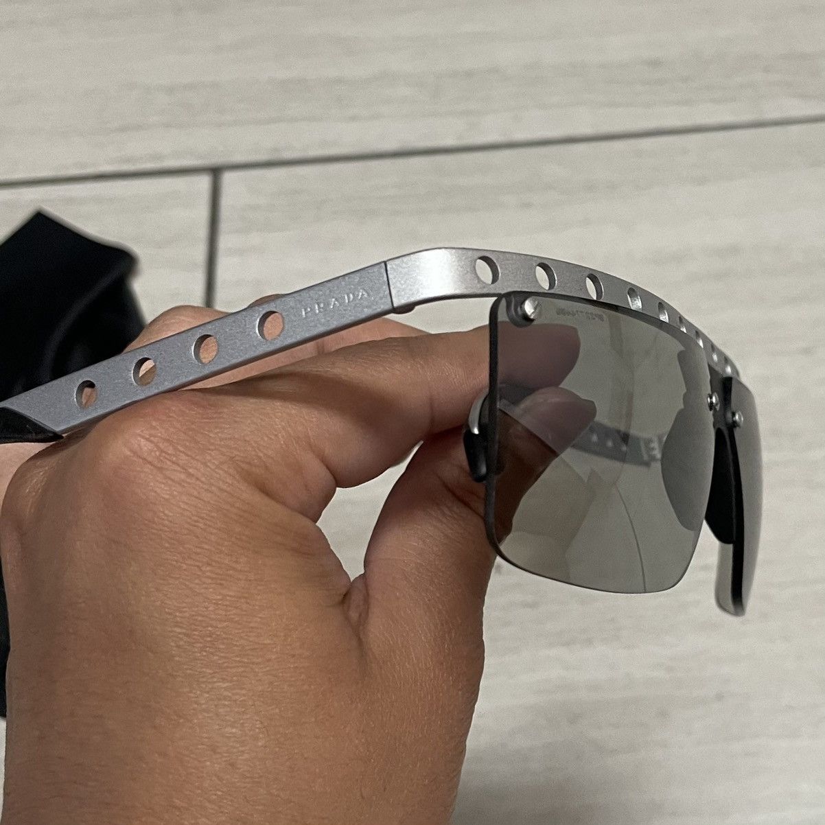 Prada Prada Sunglasses Silver Rough Black Rubber Mirrored Size ONE SIZE - 11 Thumbnail
