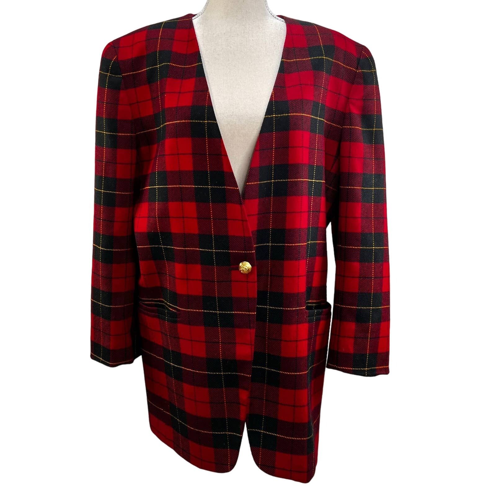 Vintage Vintage Wool Plaid Blazer Red Jones New York Christmas Size XL / US 12-14 / IT 48-50 - 1 Thumbnail
