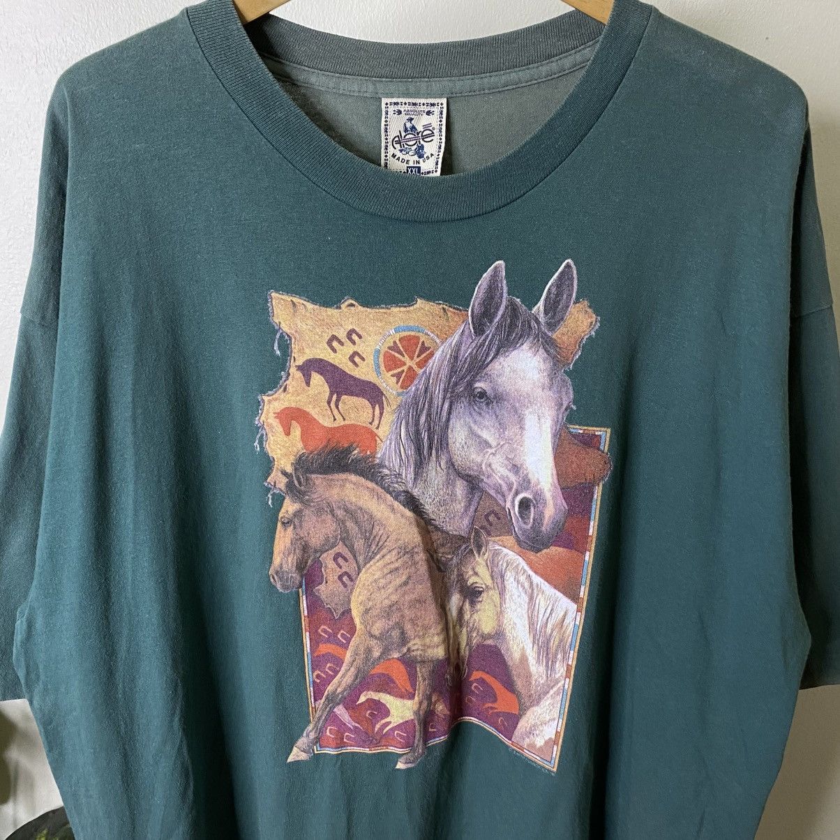 Vintage 1990s ALORE Horse Art Graphic T Shirt Size US XXL / EU 58 / 5 - 2 Thumbnail