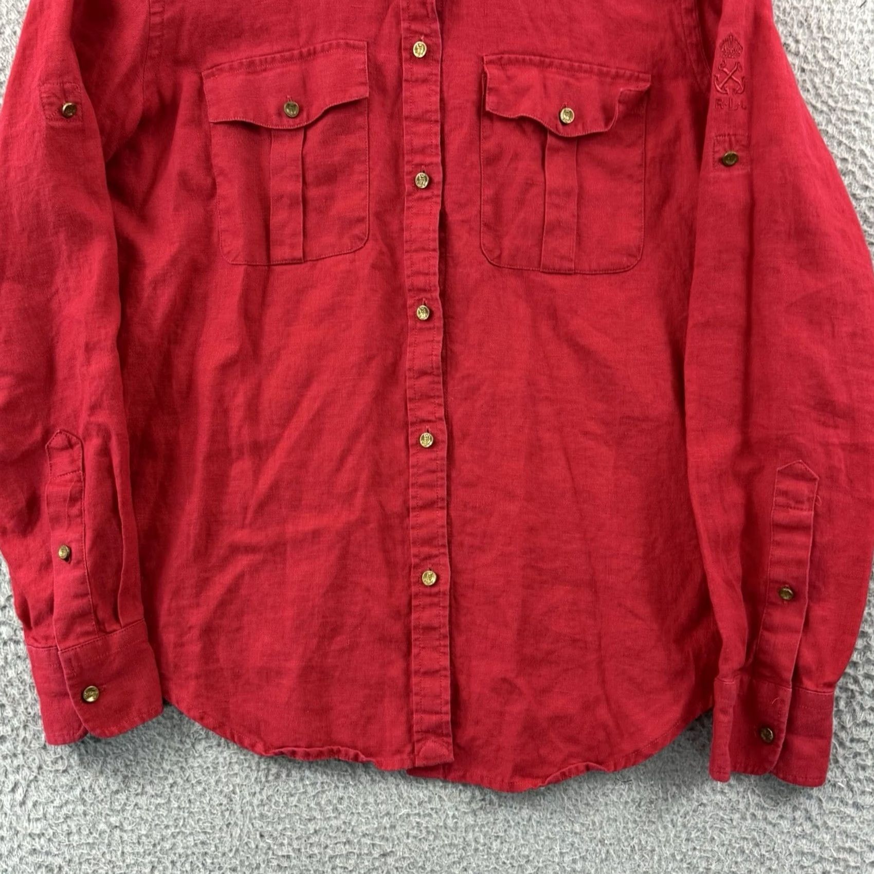Ralph Lauren Lauren Ralph Lauren Shirt Women Small Red 100% Linen Button Long Sleeve Nautical Size S / US 4 / IT 40 - 2 Thumbnail