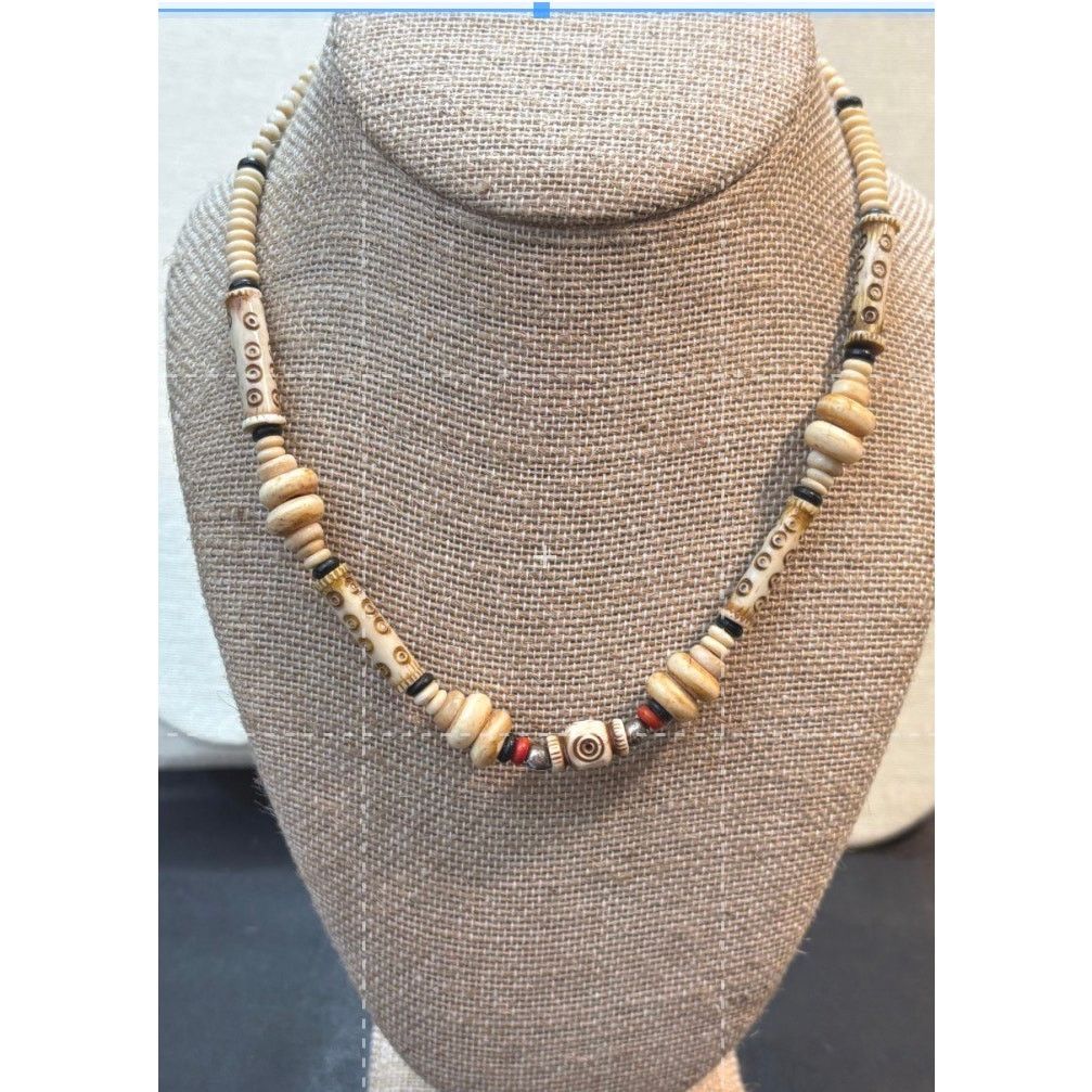 Other VTG 1980s Bone Bead Necklace 16" Tribal Boho Carved Beads Size ONE SIZE - 7 Thumbnail