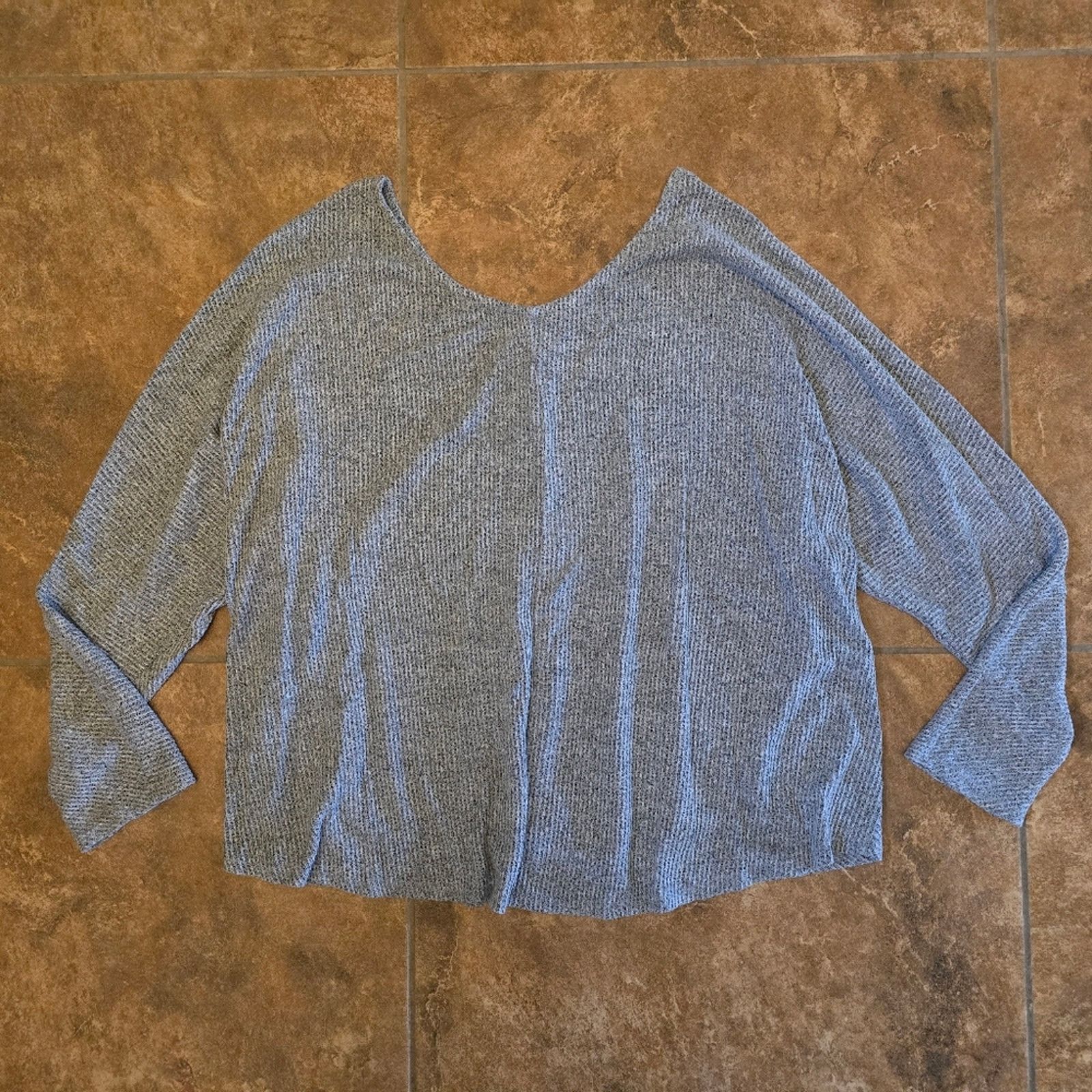 Other Grey Ribbed Oversize Sweater Vneck Size L / US 10 / IT 46 - 2 Thumbnail