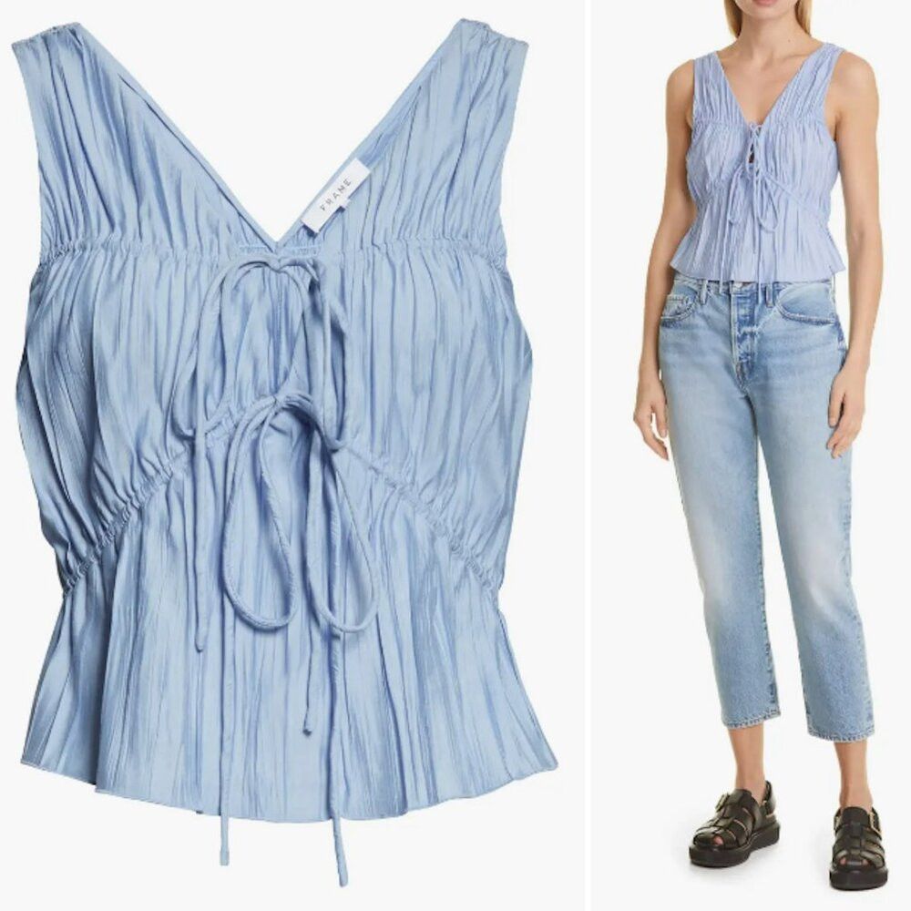 Frame New Frame Tie Front Cinched Crinkle Light Blue Blouse Tank Size XL / US 12-14 / IT 48-50 - 1 Thumbnail