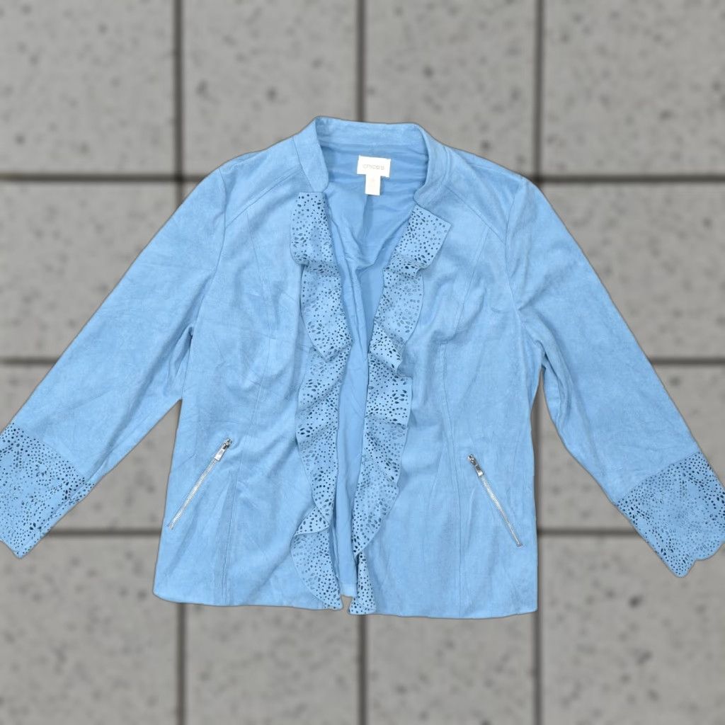Vintage Chico's Blue Polyester Faux Suede Open Blazer Blazer Size 2 Regular Long Sleeve Pockets Solid Womens Size XS / US 0-2 / IT 36-38 - 1 Thumbnail