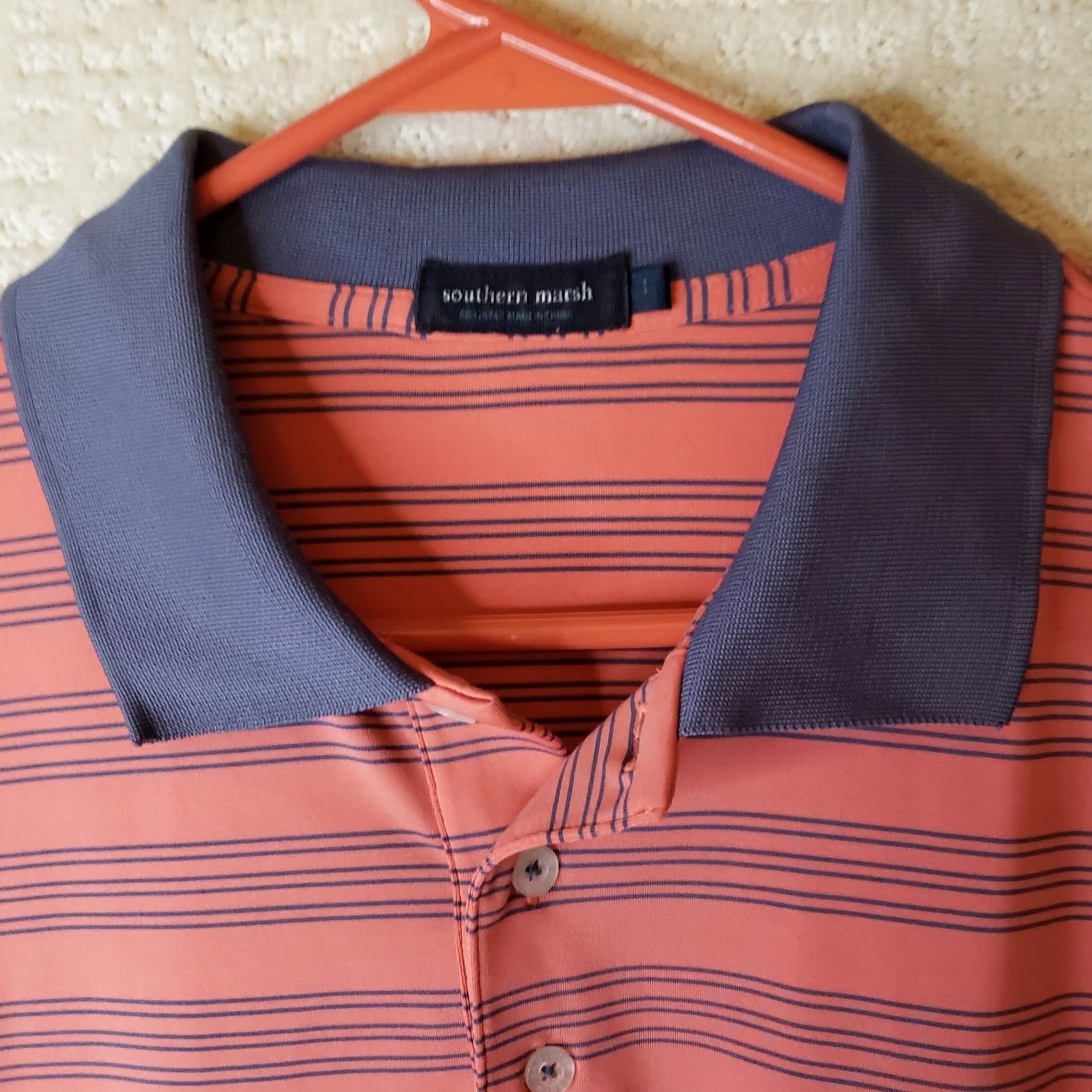 Vintage Southern Marsh Polo Shirt Coral Blue Striped Short Sleeve Men's L Regular Breathable Stretch Embroidered Logo Shirt Navy? Size US L / EU 52-54 / 3 - 6 Thumbnail